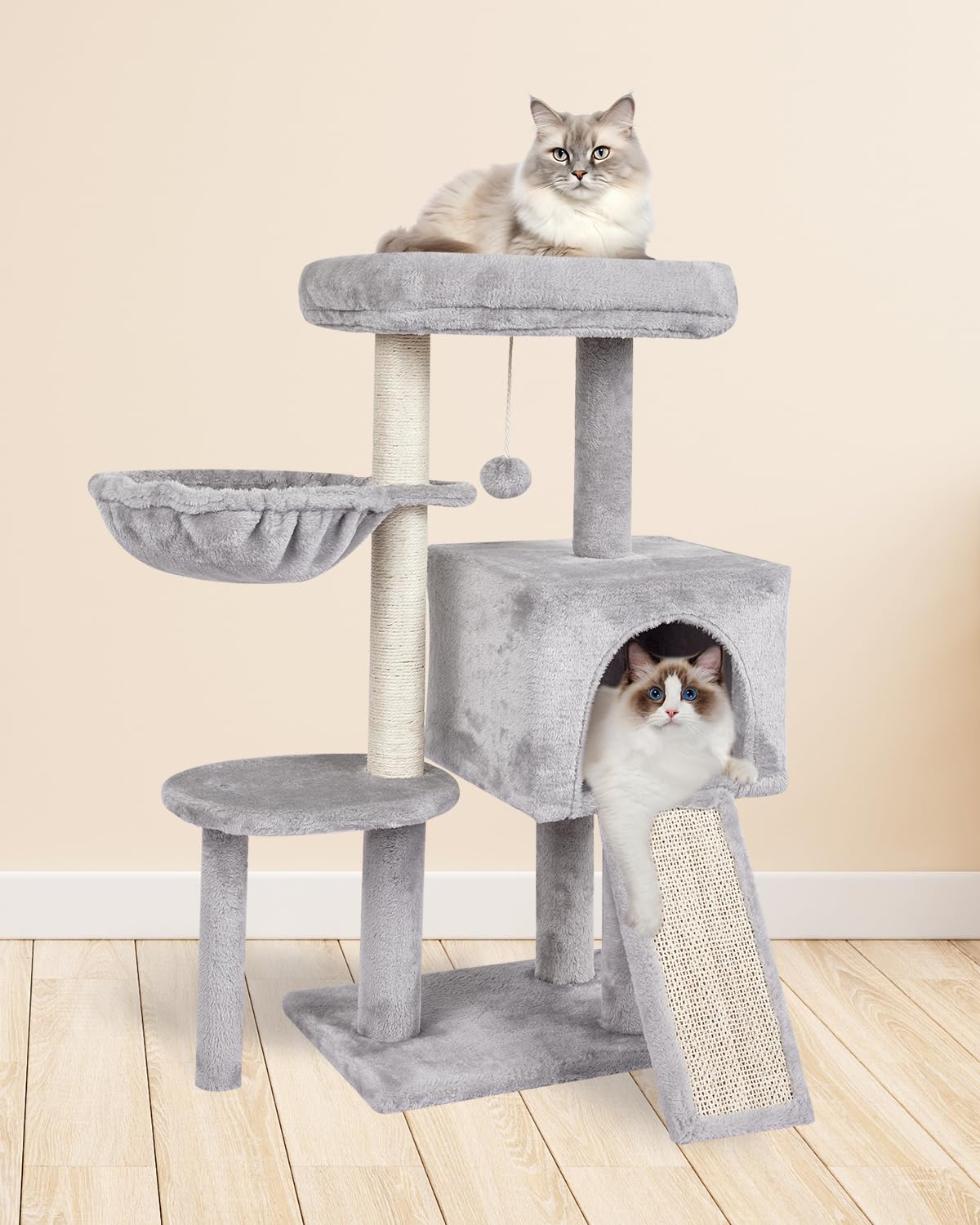 FISH&NAP US09H - Lindo árbol para gatos para interiores, torre para gatos, condominio, sisal, postes rascadores para gatos, torre para gatos, condominio, sisal, postes rascadores con plataforma de salto, muebles para gatos, centro de actividades, casa de