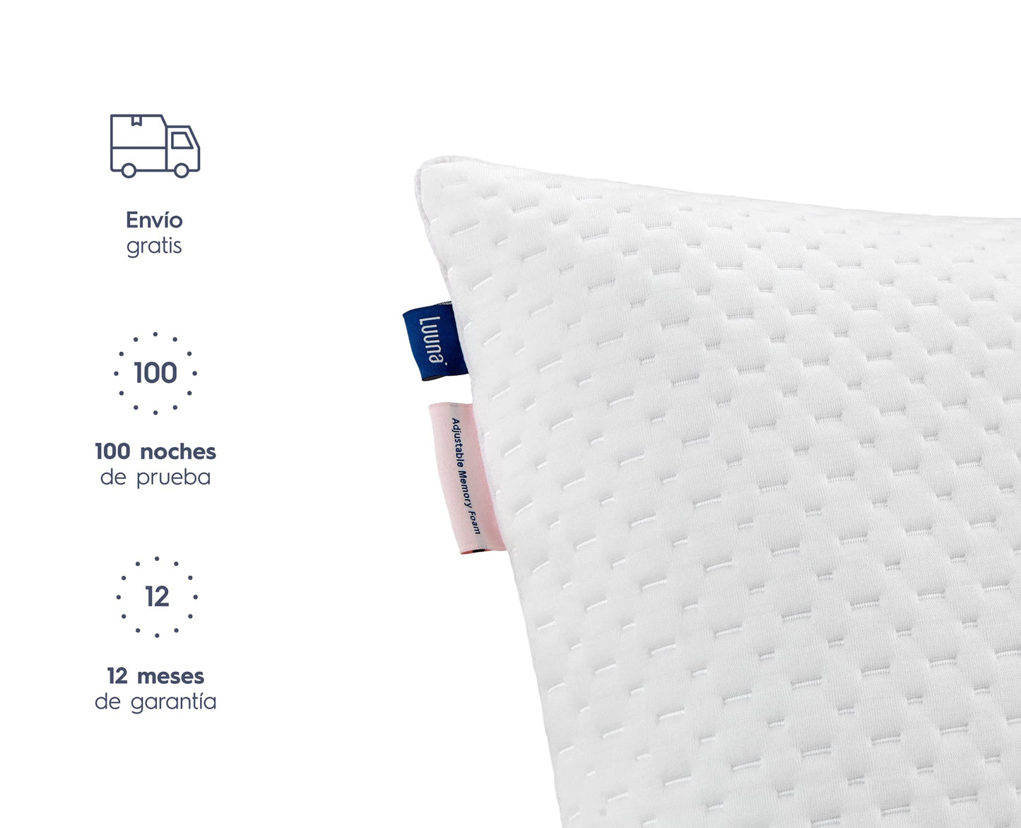 Luuna Almohada 2 Pack Estándar, Almohada Ajustable Firme, Memory Foam, Funda Lavable, Suavidad y Frescura Garantizada para tu Descanso, Paquete de 2 Almohadas