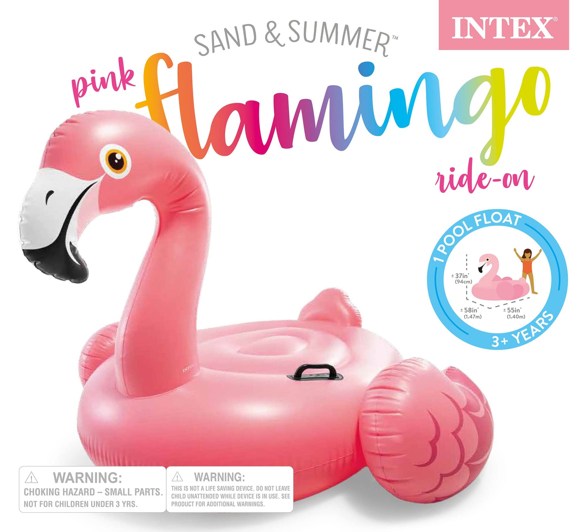 Intex Flamingo Inflable Ride-on,Que se Puede Montar 142,2 x 137,2 x 96,5 cm para Las Edades 3 +