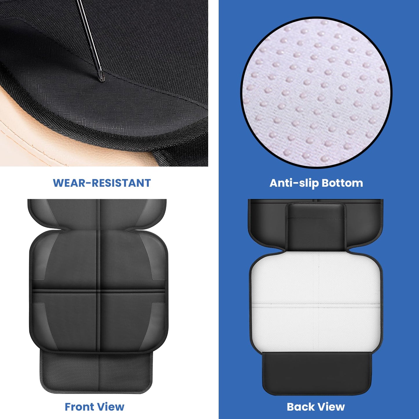 Meolsaek - Protector de asiento de coche para asiento de coche infantil, tela duradera 600D, impermeable, con almohadilla gruesa, respaldo antideslizante (sin huellas) (2 protectores de asiento negro)