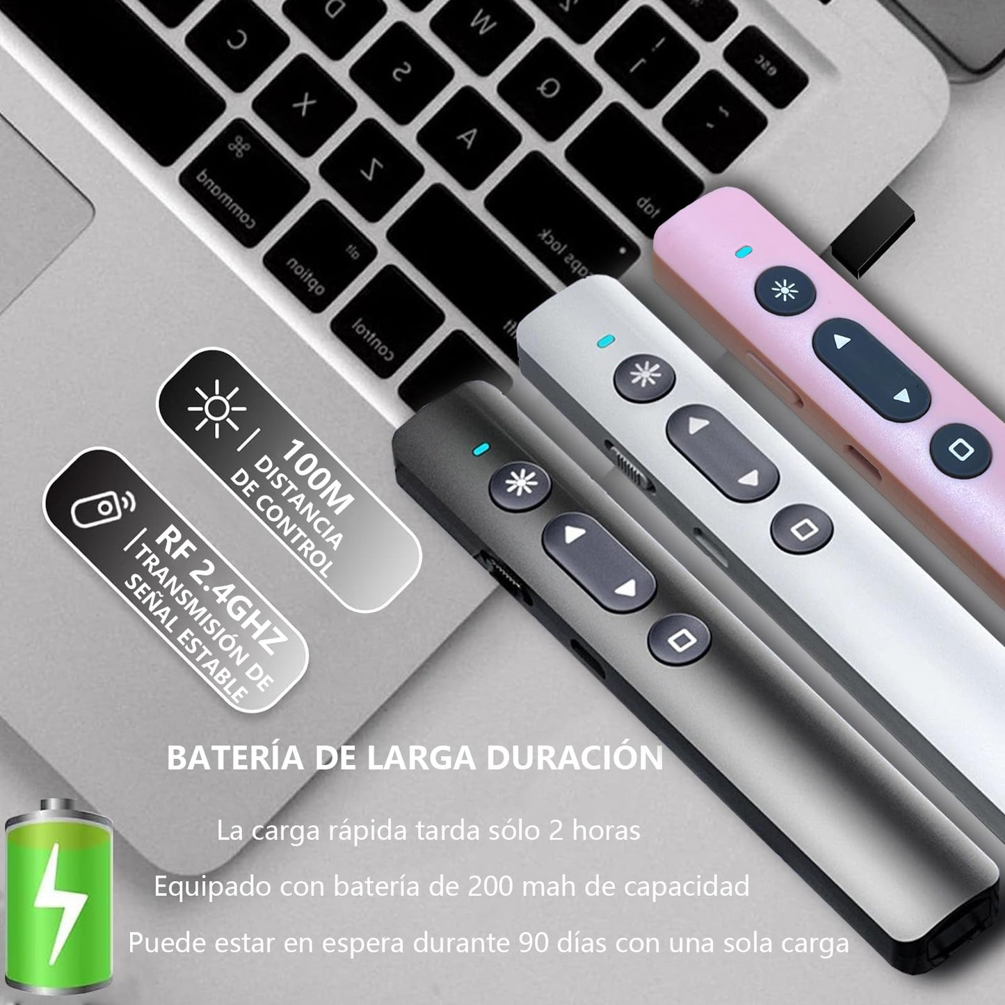 Presentador Inalámbrico USB Negro Compatible con Windows y Mac