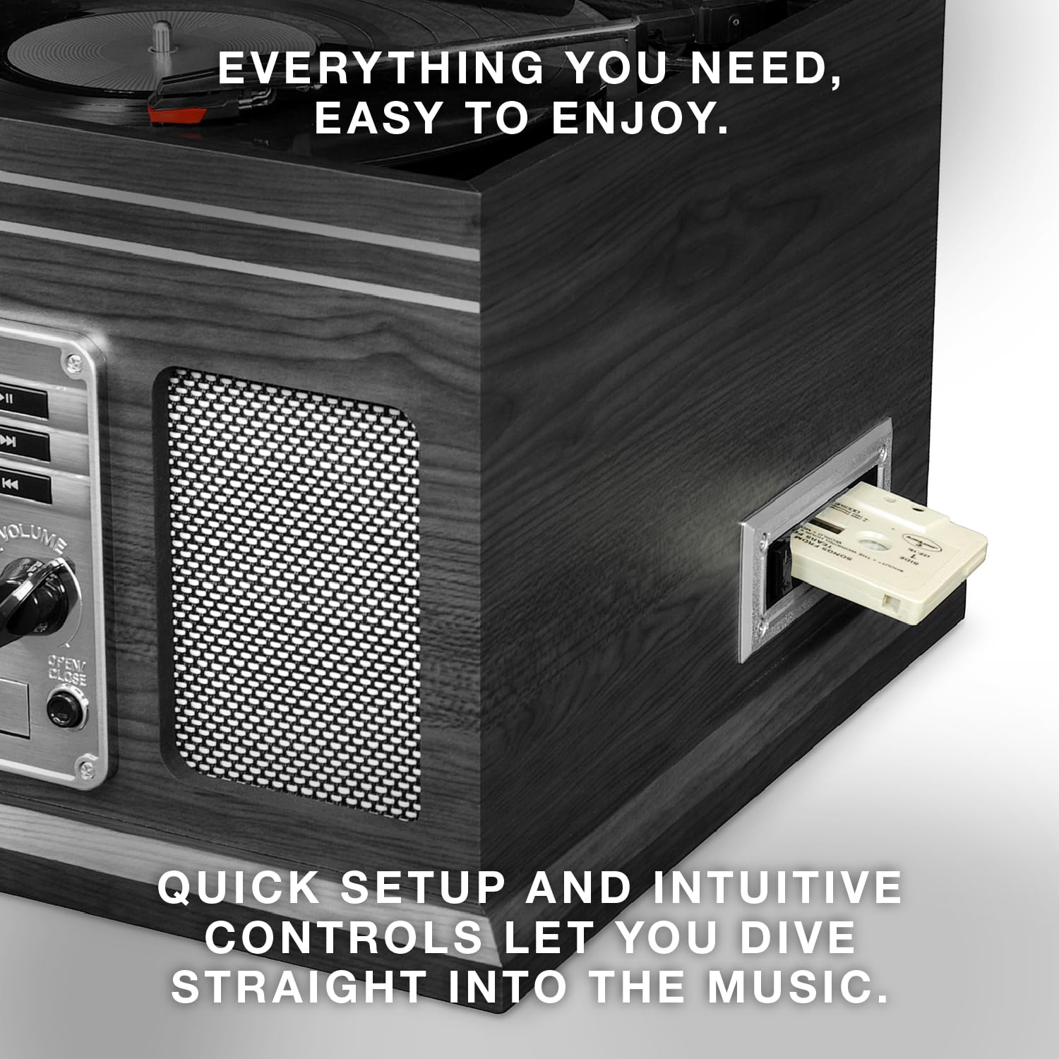 Tocadiscos Nostálgico Victrola Bluetooth Gris Madera con Centro Multimedia Integrado