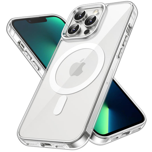 JETech Funda Magnética para iPhone 13 Pro MAX 6,7 Pulgadas Compatible con MagSafe Carga Inalámbrica, Carcasa Antigolpes, Parte Trasera Transparente Anti-Arañazos (Transparente)