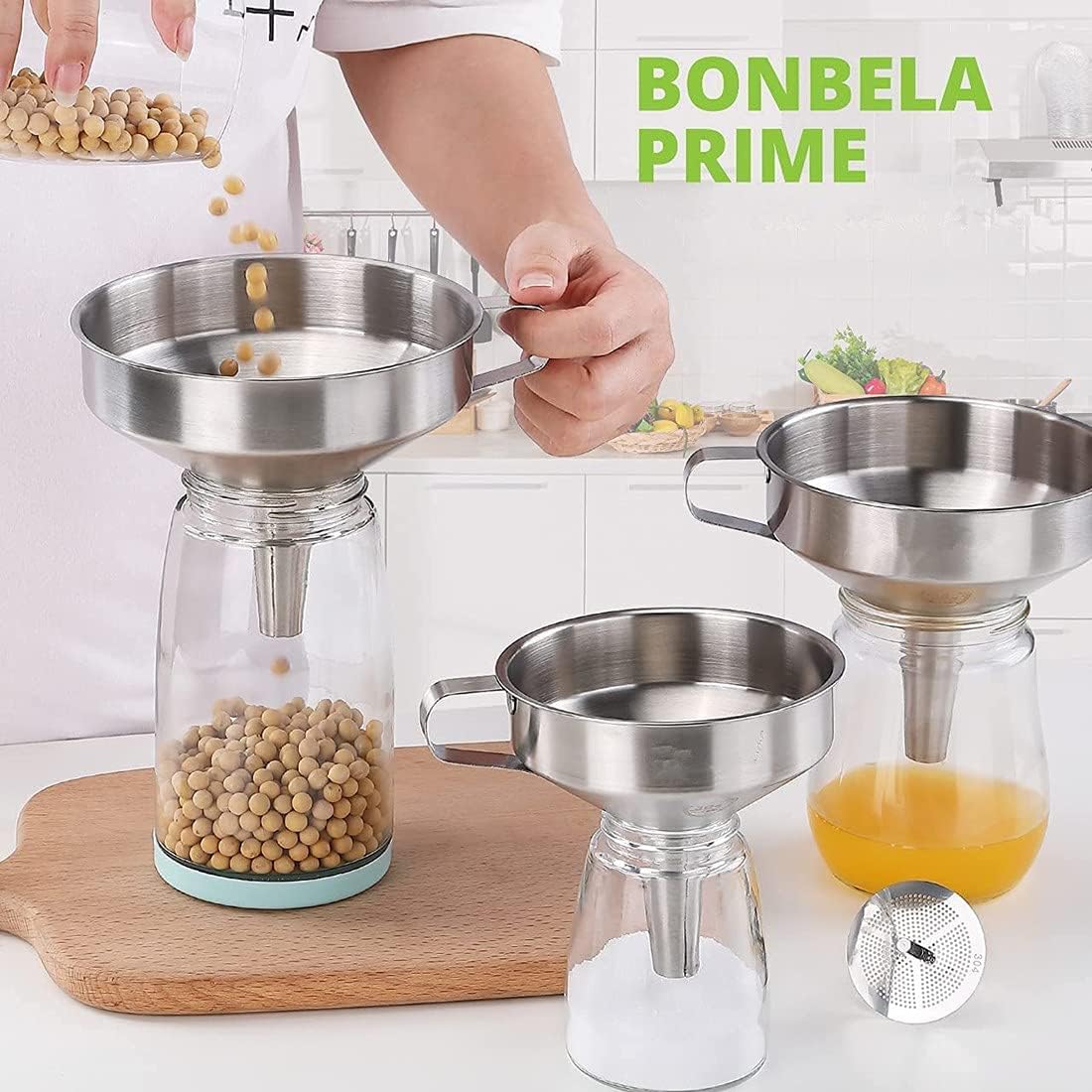 Juego de Embudos de Cocina con Coladores y Cepillos de Limpieza Apto para Líquidos aceites mermeladaingredientes secos y polvo 11 cm 13 cm 15 cm
