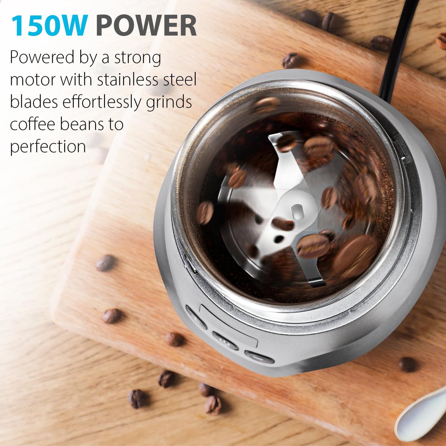 KSEV - Molinillo de café eléctrico con temporizador de visualización digital, molinillo de hierbas de 150 W, gran capacidad de hasta 12 tazas, silencioso, función de bloqueo de seguridad, taza