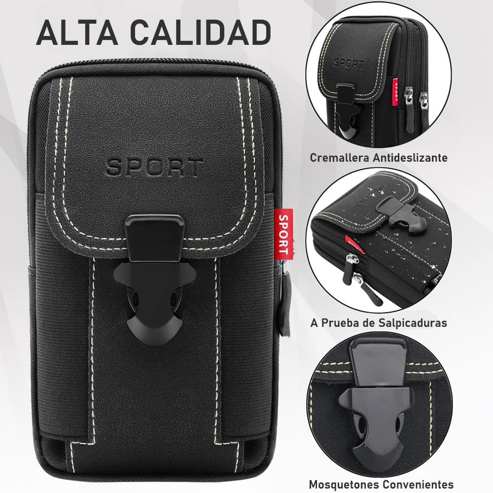 Funda para Cinturón de Celular, Bloquee el Bolso Portátil del Teléfono de los Hombres de la Cremallera, Funda Táctica Multiusos Teléfono para Trabajo, Senderismo, Camping, Barbacoa, Rescate (Negro)