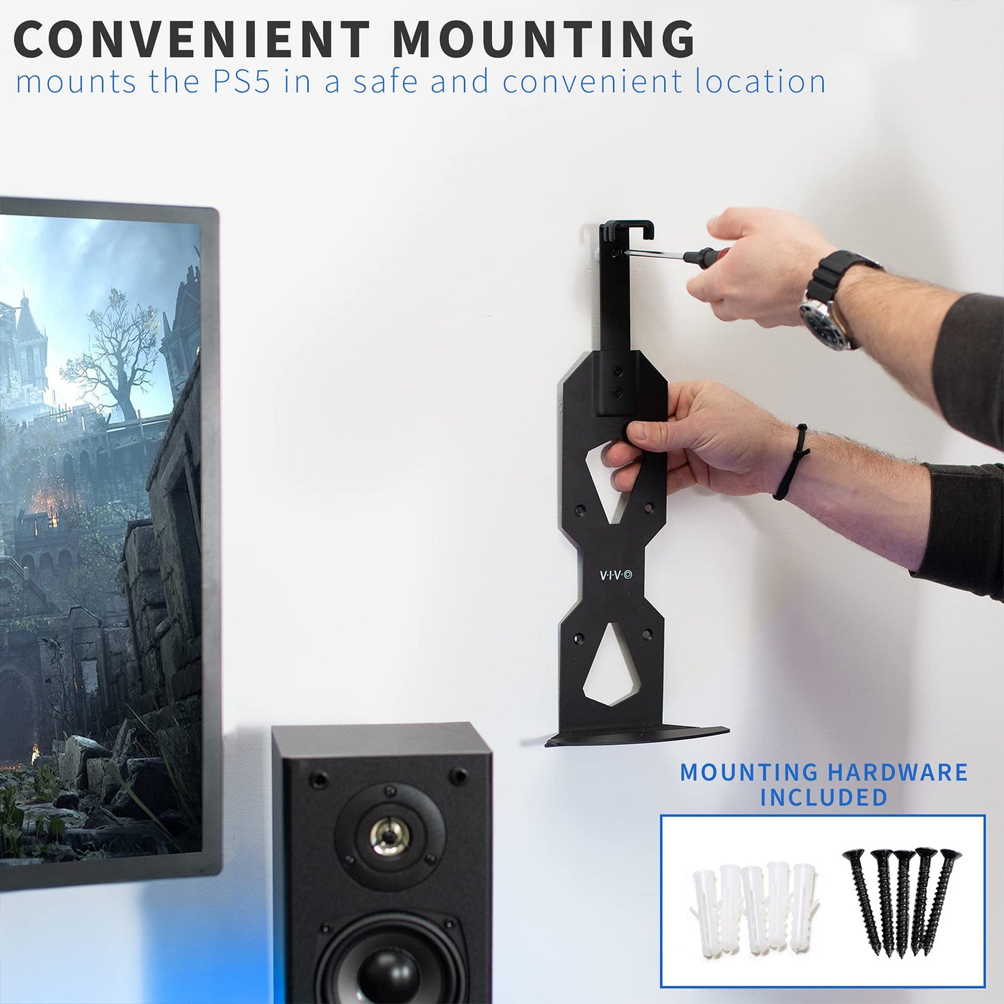 Soporte de Pared de Acero Vivo Negro diseño Abierto para Consola de Juegos PS5