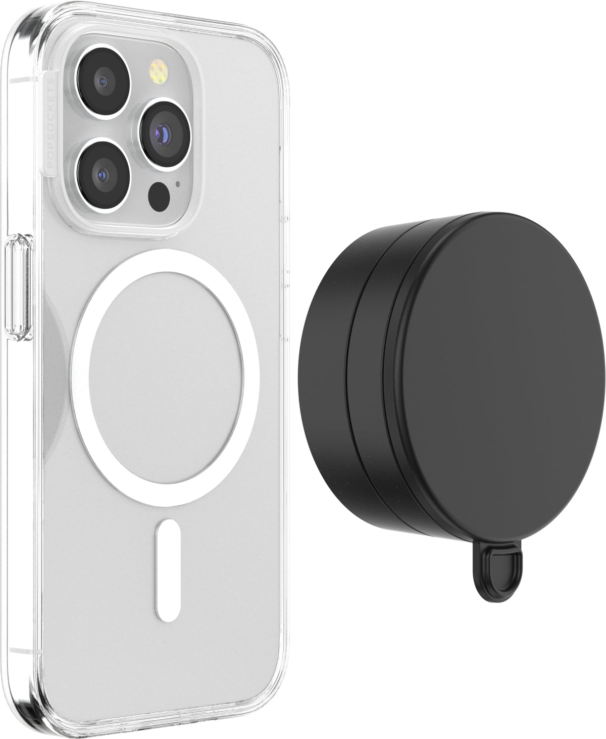 Soporte para Teléfono PopSockets Negro Metálico con Succión Multisuperficie Compatible con MagSafe