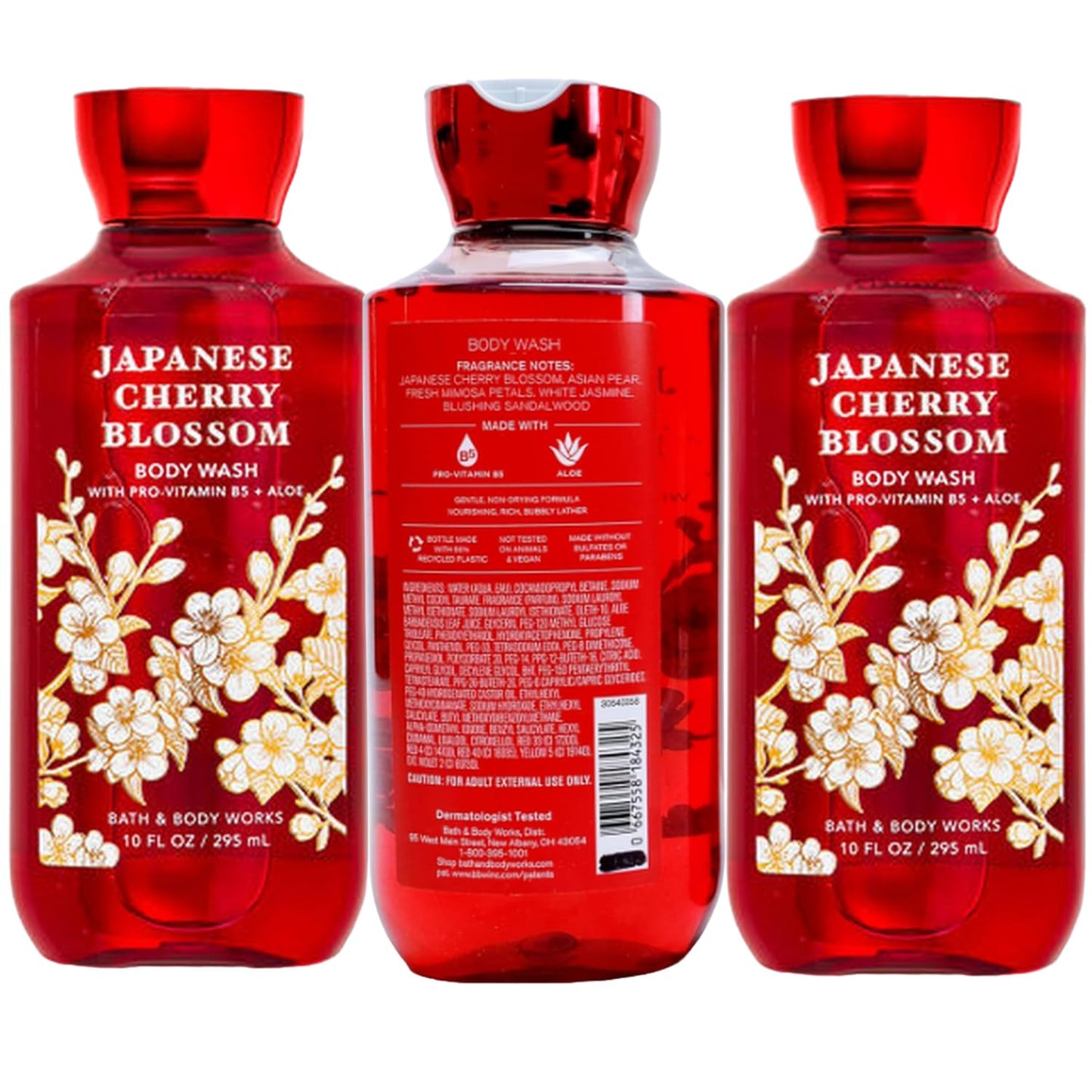 Japanese Cherry Blossom Shower Gel Body Wash - Set of THREE (3) bottles (10 oz ea) - Bath & Body Works Signature Collection
