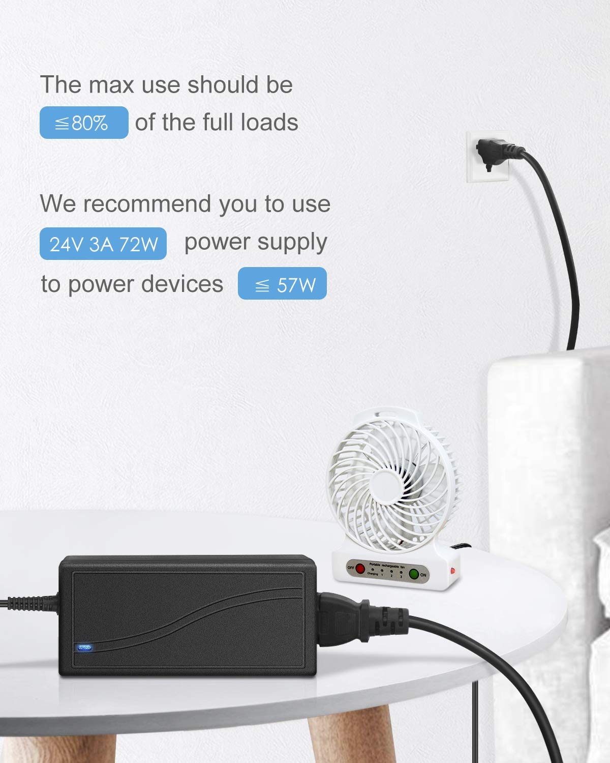 ALITOVE Adaptador de CA a CC 24V 3A Fuente de Alimentación Convertidor de 100V ~ 240V a CC 24V 72W Transformador con Conector de Salida CC de 5,5x2,1 mm para Luz de Tira LED 5050 3528, CCTV