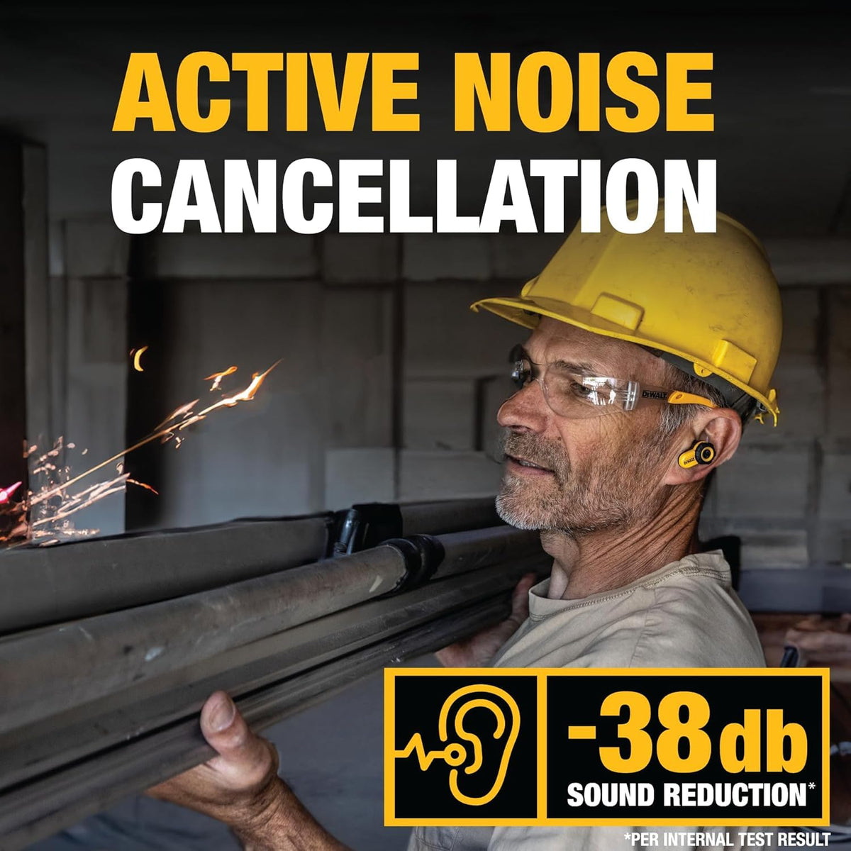 Auriculares Inalámbricos Bluetooth DEWALT Negro con Reducción de Ruido Jobsite Pro X2 ANC True