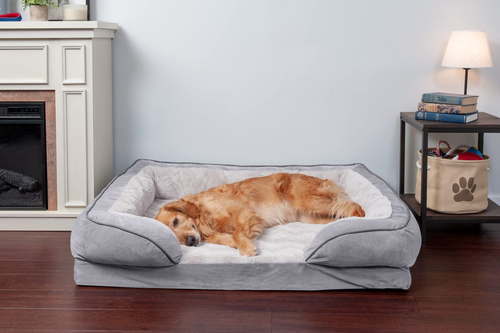Furhaven Pet Bed for Dogs and Cats - Plush and Velvet Waves Perfect Comfort Sofa-Style Cooling Gel Foam Dog Bed, Removable Machine Washable Cover - Granite Gray, Jumbo (X-Large)