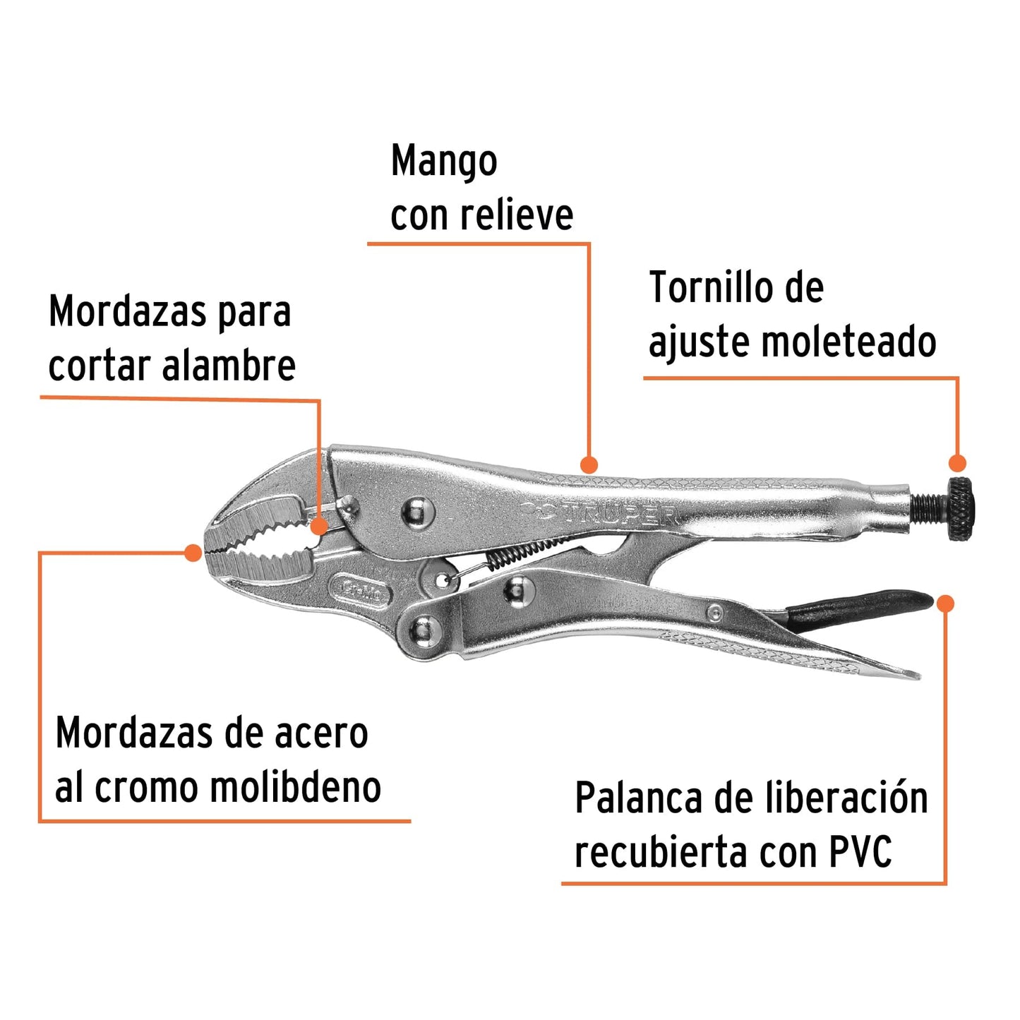 Pinza de Presión Truper Acero Cromo Mordaza Curva 7 Pulgadas