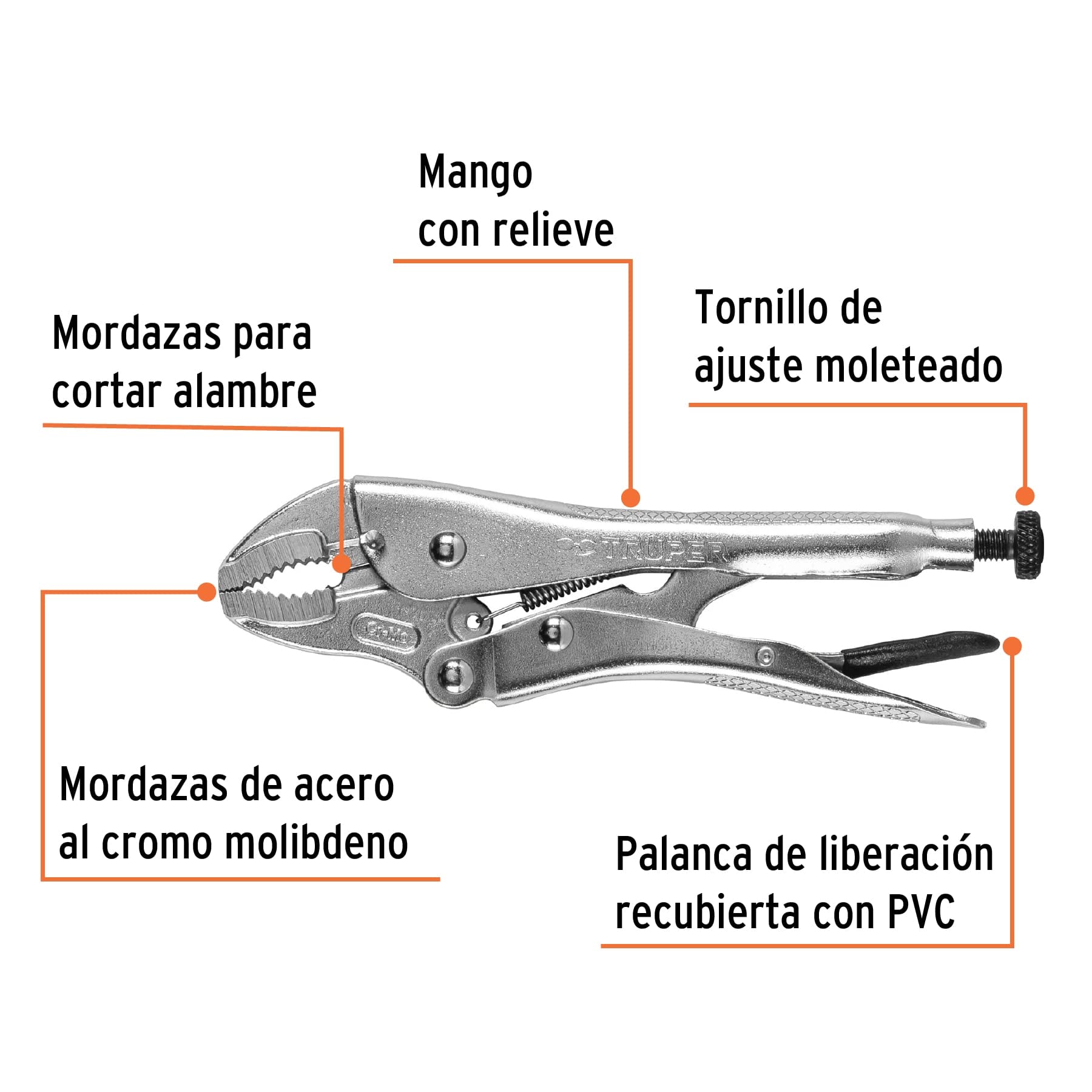 Pinza de Presión Truper Acero Cromo Mordaza Curva 7 Pulgadas