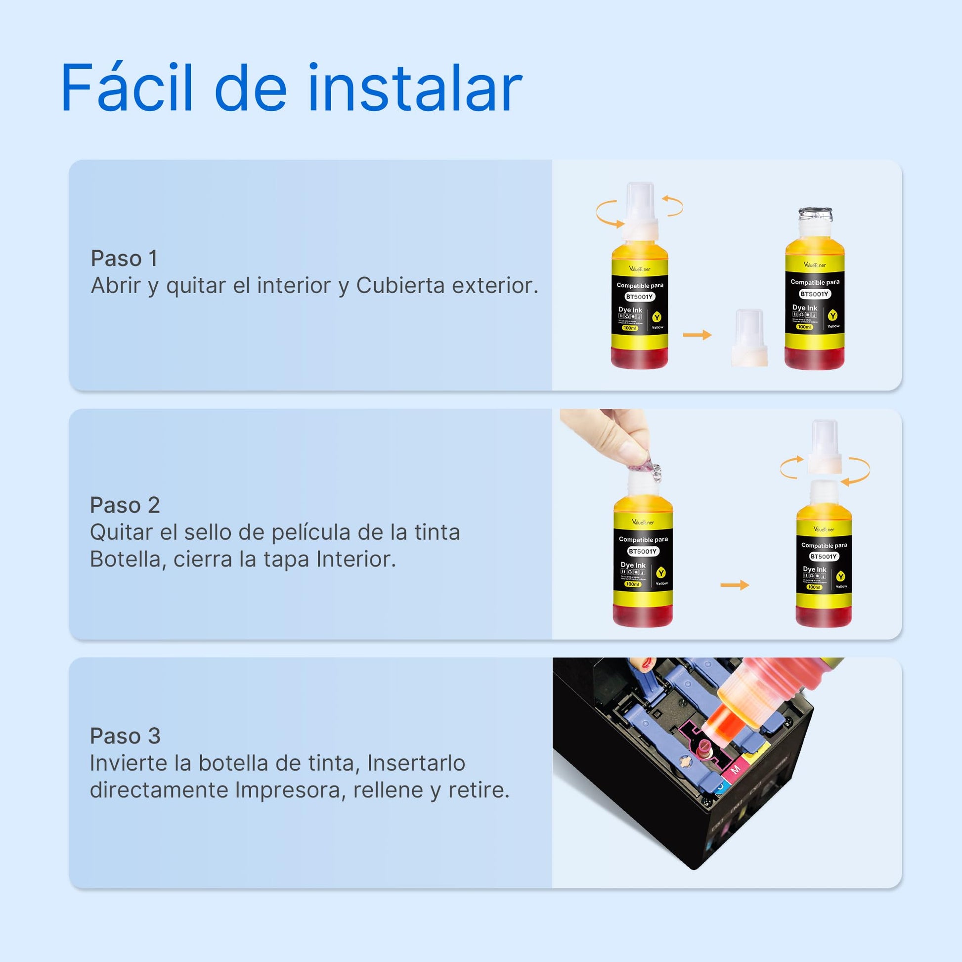 Kit de Tintas Valuetoner para Brother Negro Amarillo Magenta Cian Compatible con Impresora Nueva Versión (4 Unidades)