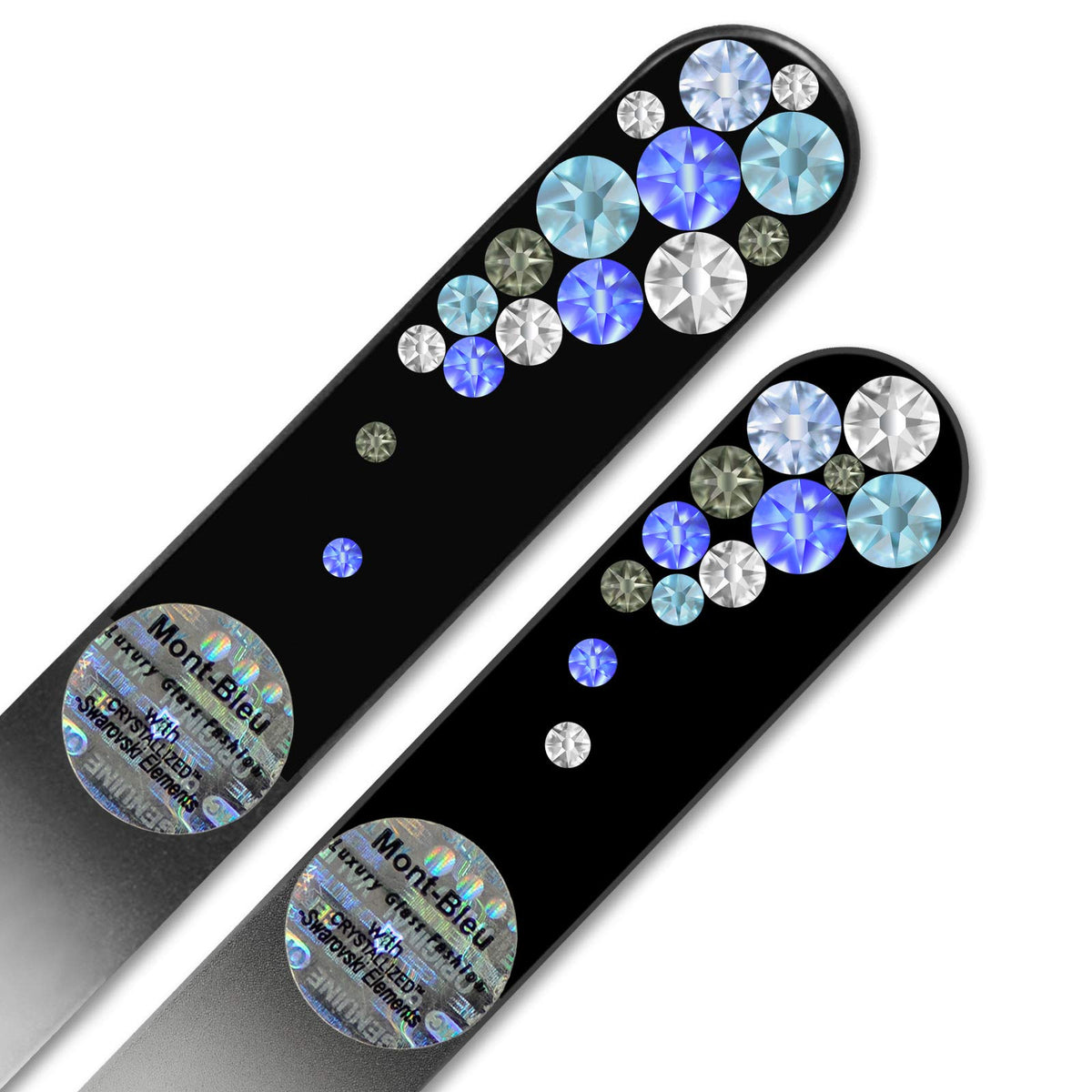 Set of 2 Glass Nail Files Hand Decorated with Swarovski Elements, in Black Velvet Sleeve, Genuine Czech Tempered Glass, Hand-Made Crystal Nail Files