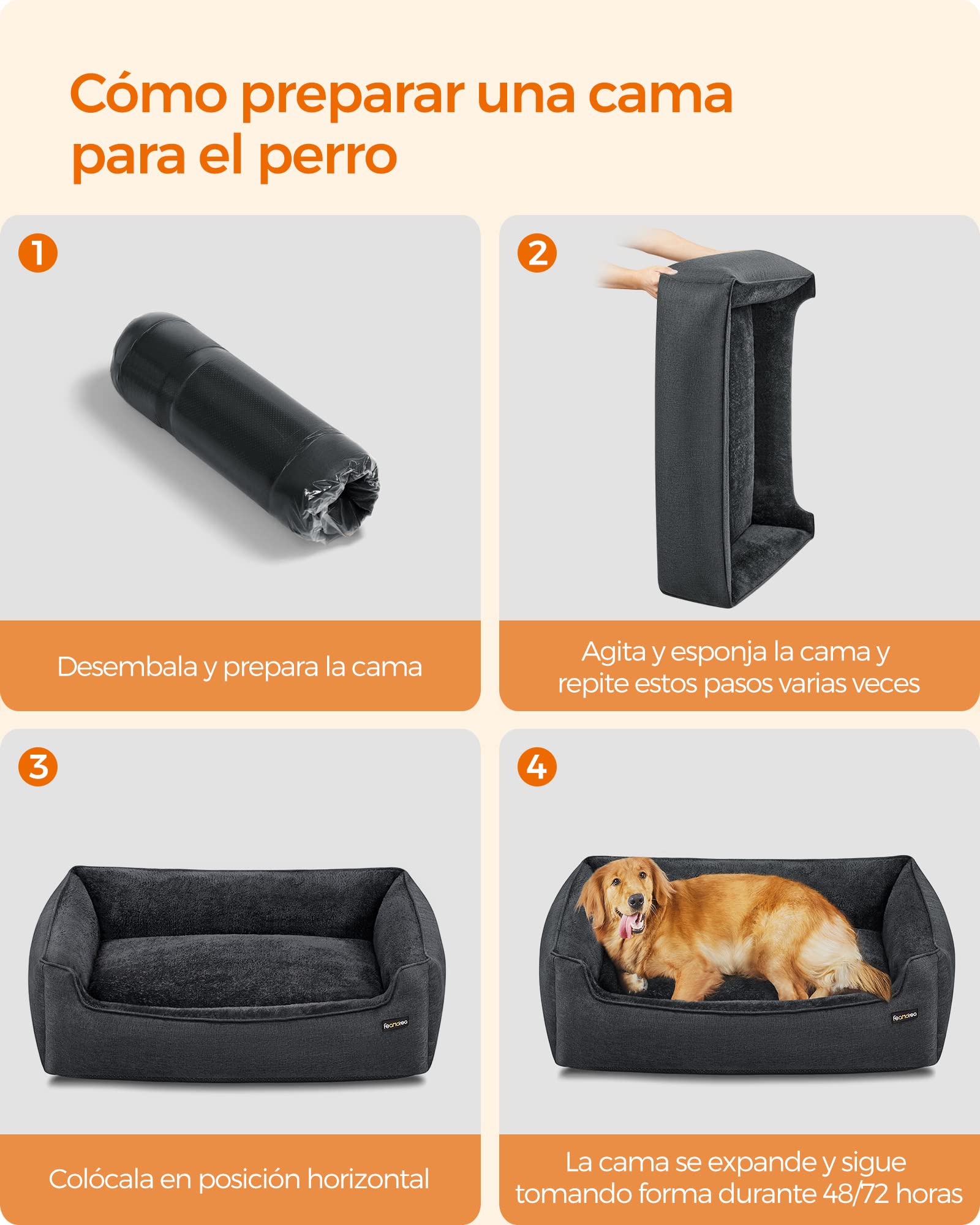 Feandrea Cama para Perros, Sofá para Mascotas, 110 x 75 x 27 cm, Bordes Elevados, XL, para Perros Grandes, Gris Oscuro MPGW012G01