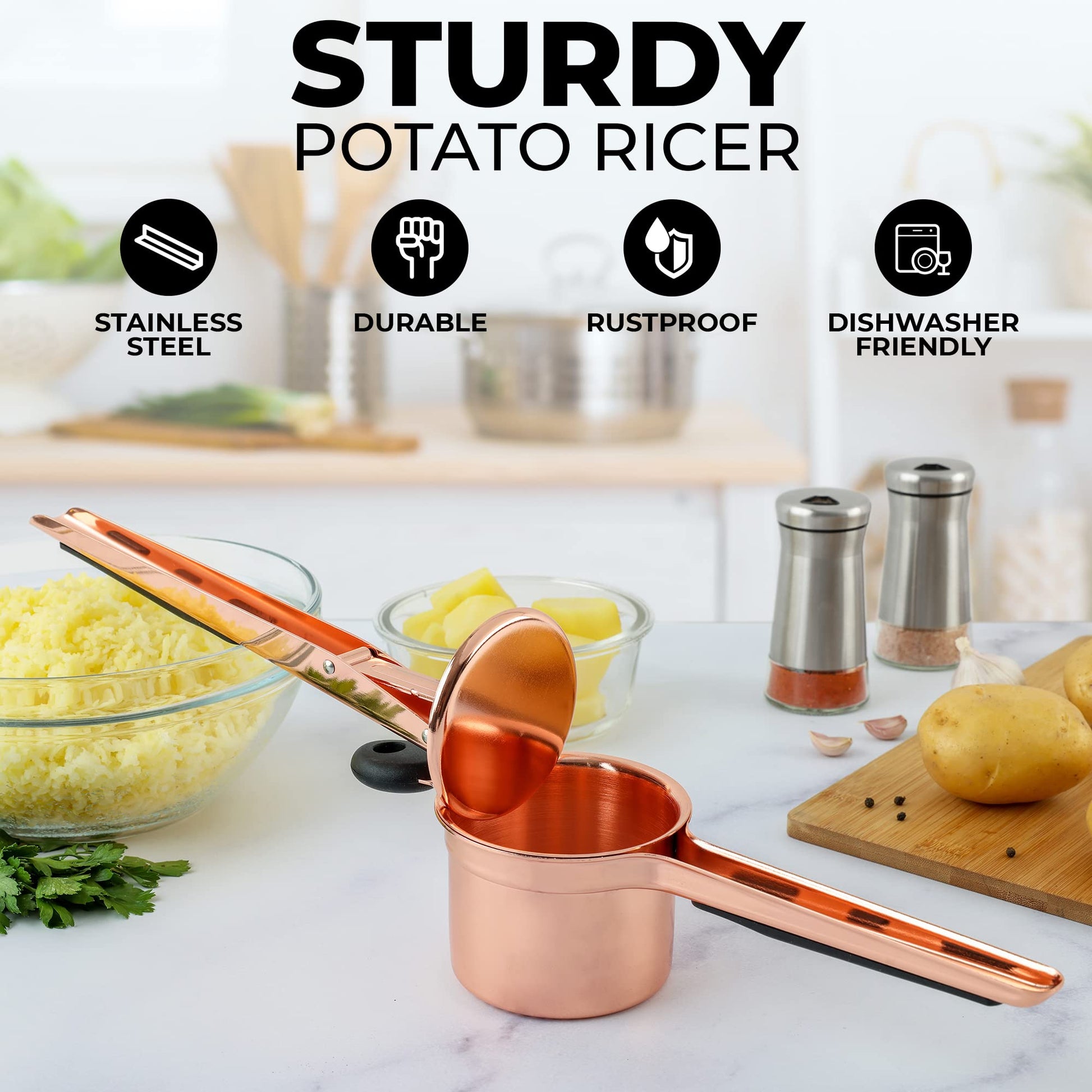 Rizador de Patatas Zulay Kitchen Acero Inoxidable Disco Fijo grande de 15 Onzas para Cocina
