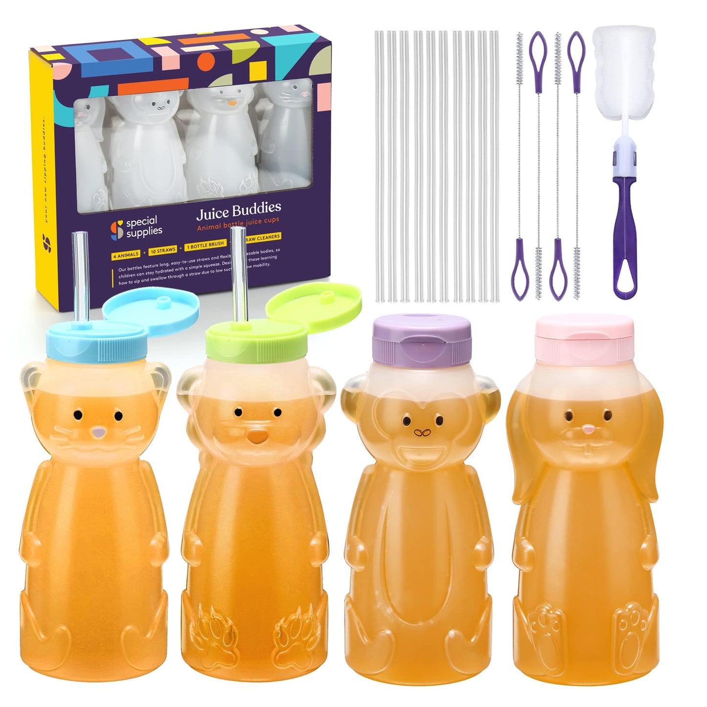 Special Supplies - Taza de pajita para bebés, paquete de 4, divertida bebida de entrenamiento con forma de animal para bebé con forma de animal para entrenamiento y destete