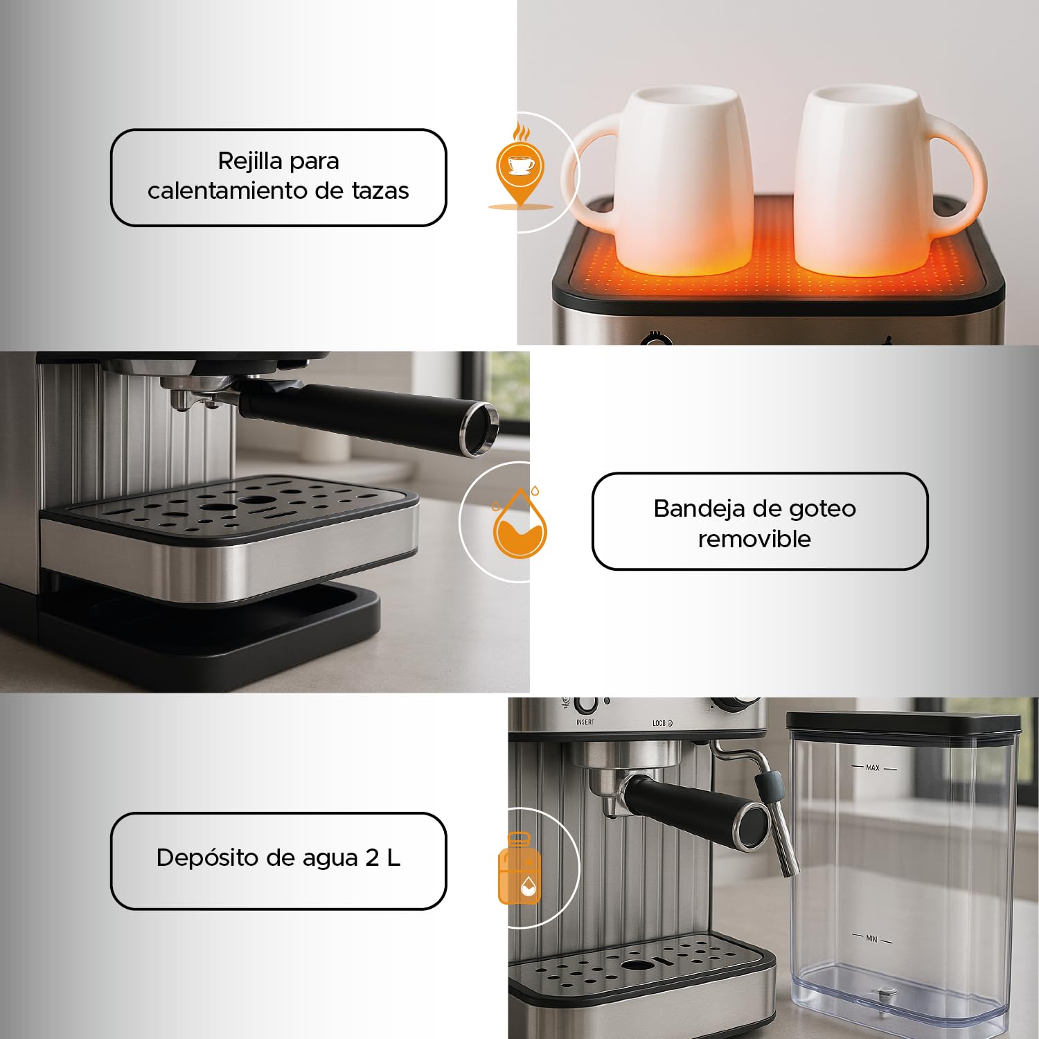 Máquina de Café Espresso OC OLA CASA Acero Inoxidable con Espumador y Placa Calentadora