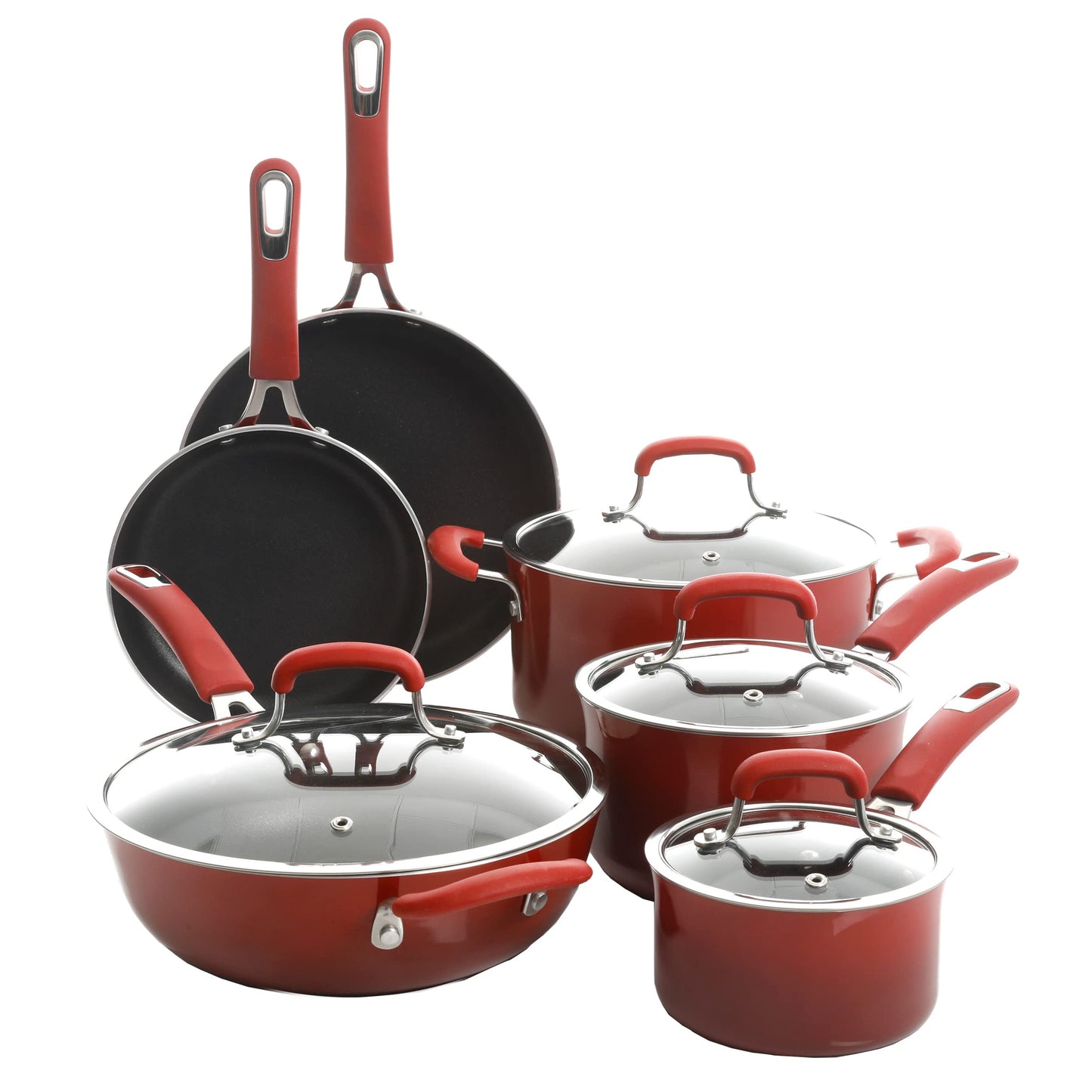 Kenmore Elite Andover Juego de utensilios de cocina de aluminio forjado de platino antiadherente, 10 piezas, color rojo degradado