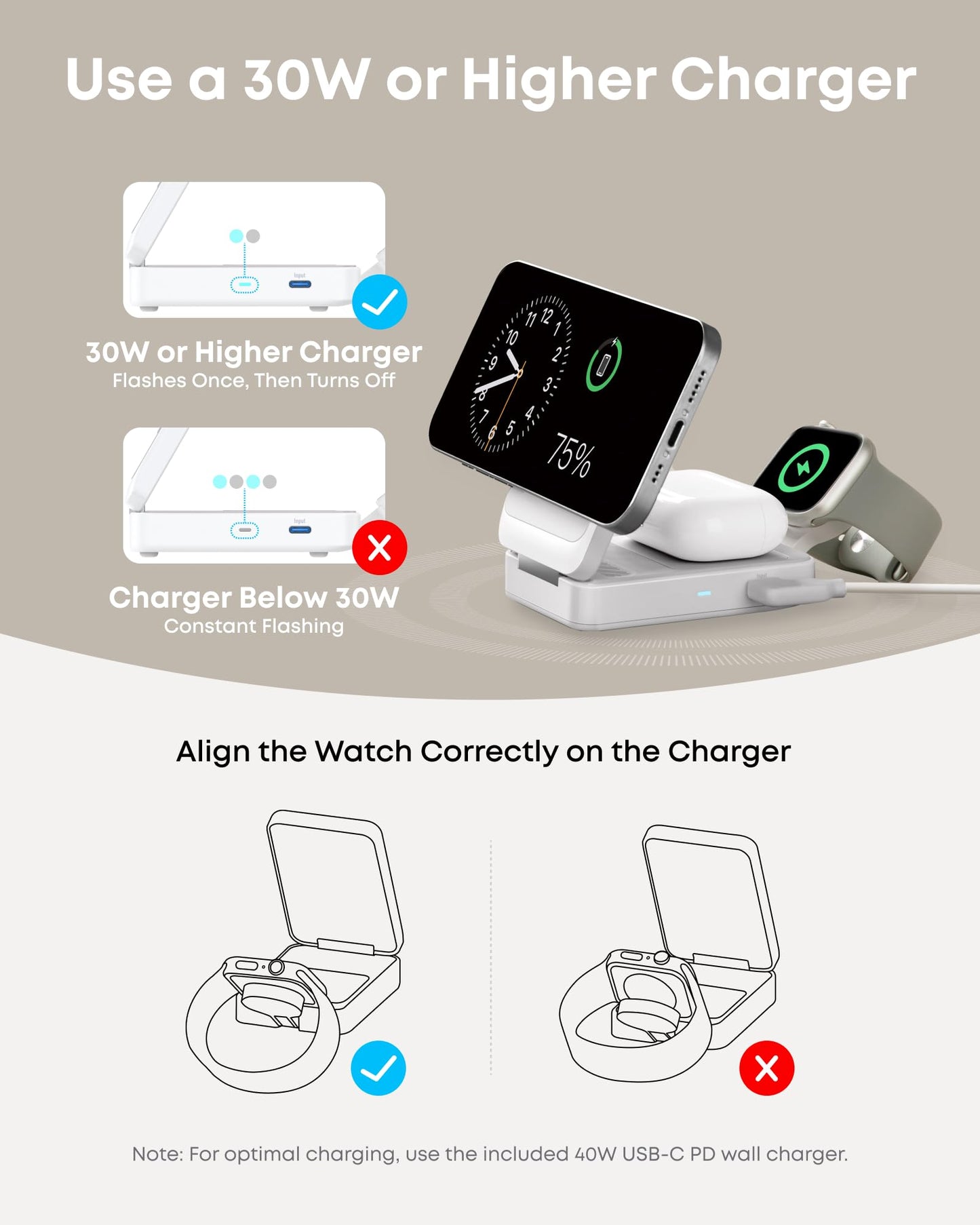 Estación de Carga Anker MagGo Negro Compatibilidad MagSafe para iPhone 15/14 y Apple Watch S9