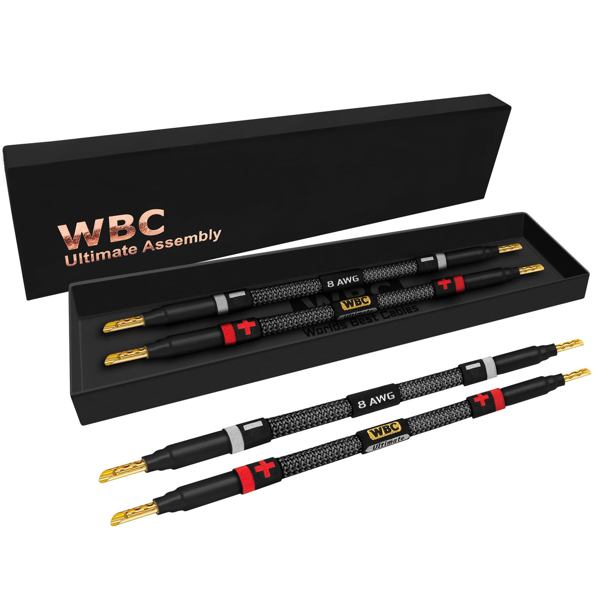 Cables de Puente de Altavoz Worlds Best Cables 6 Pulgadas Ultimate OFC para Audiófilos 8 AWG con Enchufes Eminence Gold y Chamarra de Tweed