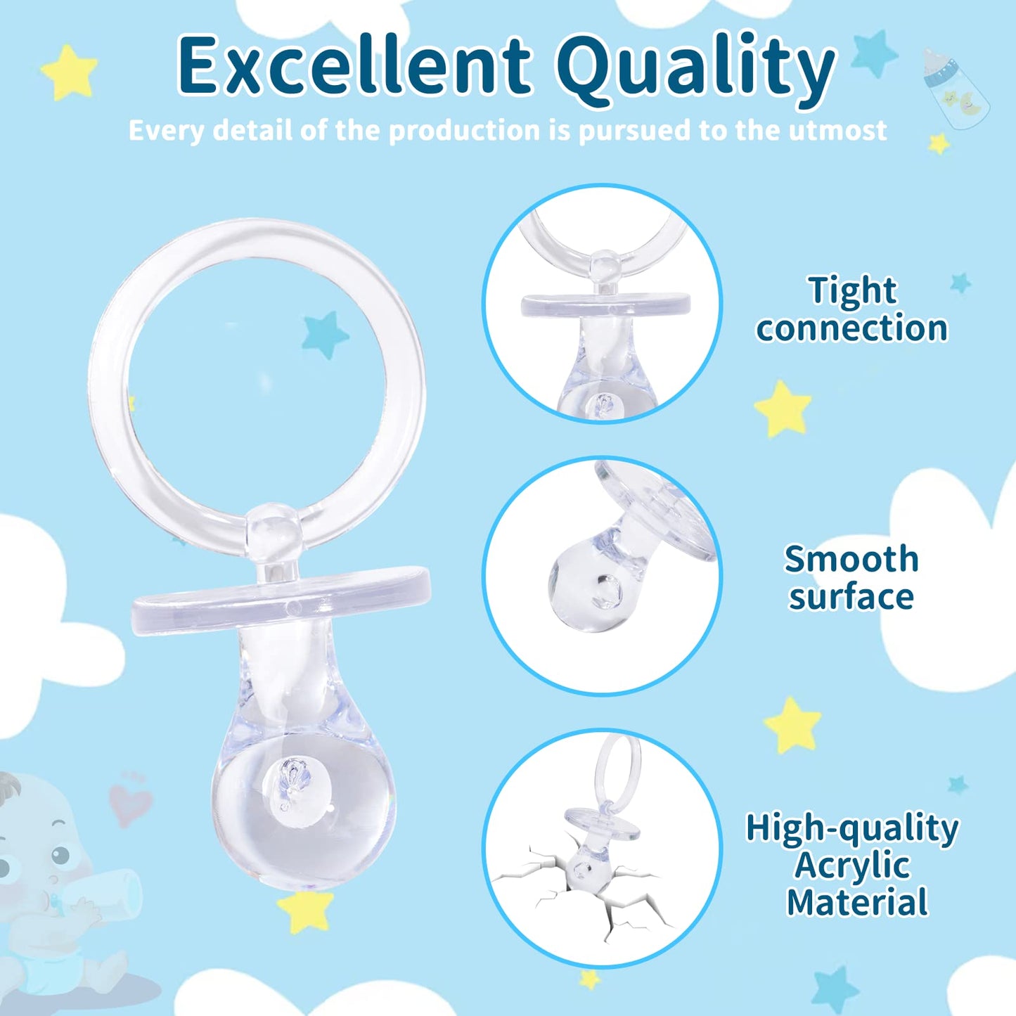 Chupetes Acrílicos XINHUIDALSQ Transparentes para Juego de Baby Shower 36 Piezas