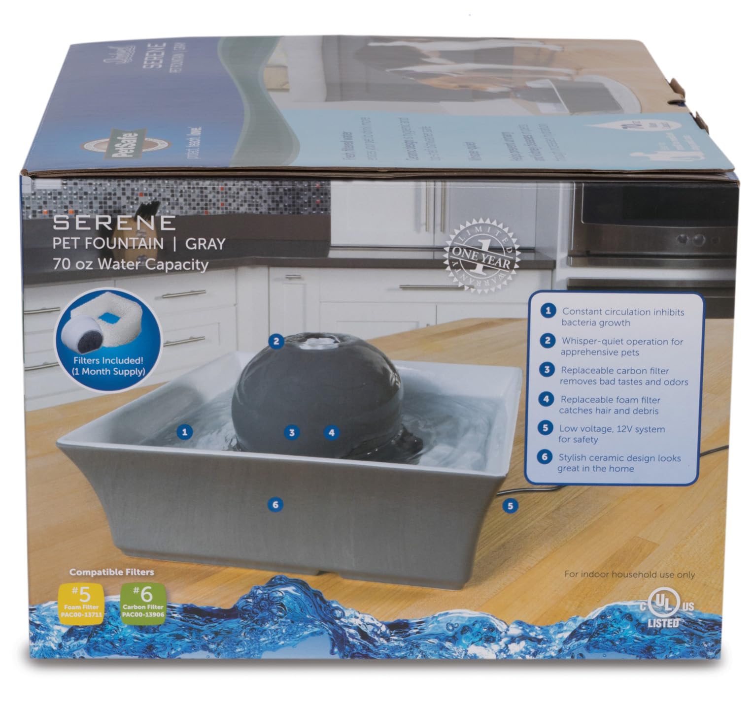 Fuente de Agua para Mascotas PetSafe Drinkwell Seascape Cerámica Blanca con Diseño Moderno Cuadrado