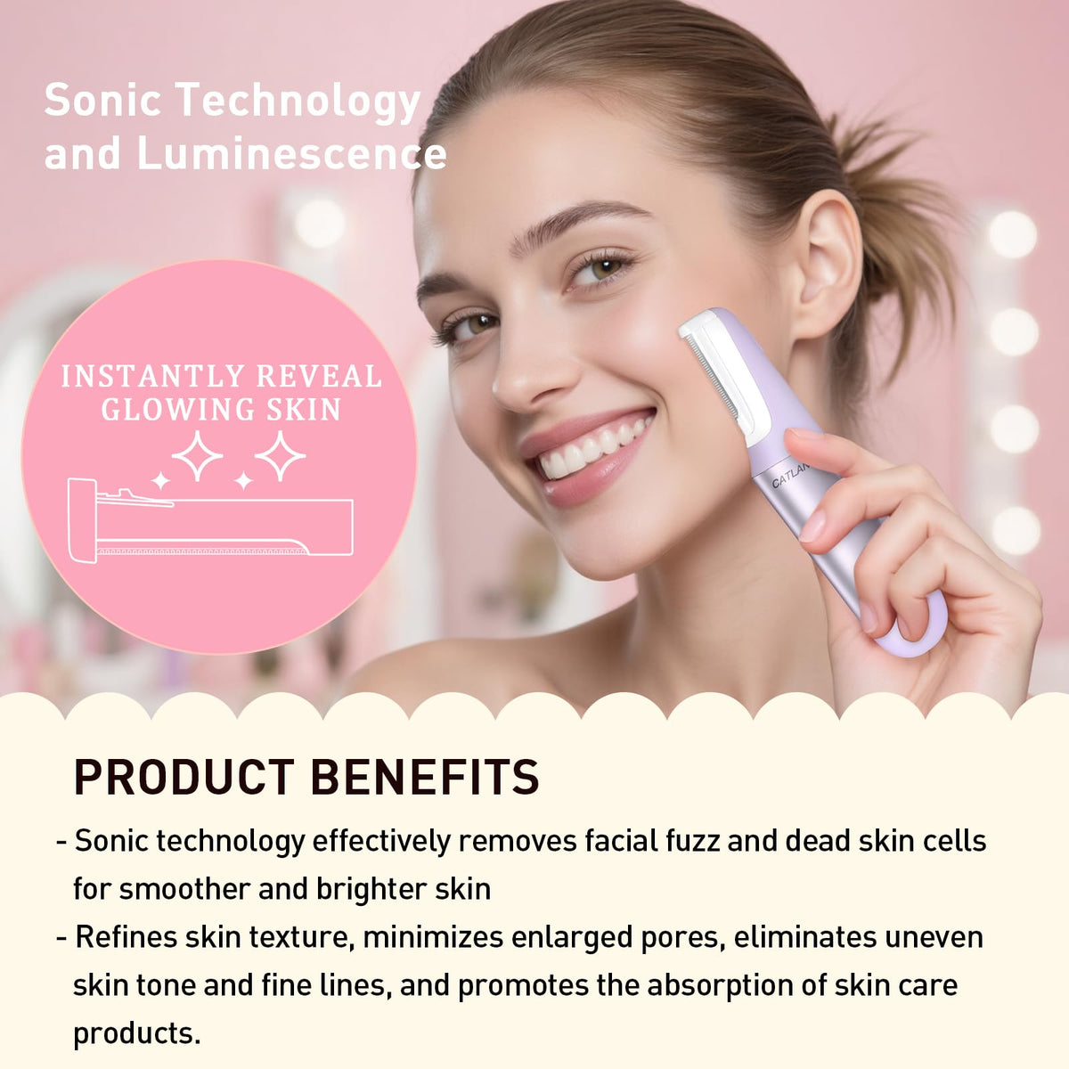 Dermaplane - Maquinilla de afeitar para cara de mujer, herramienta de dermatiamiento para cara, exfoliación suave y sistema de depilación con pelusa de melocotón con 10 cuchillas de dermaplaning
