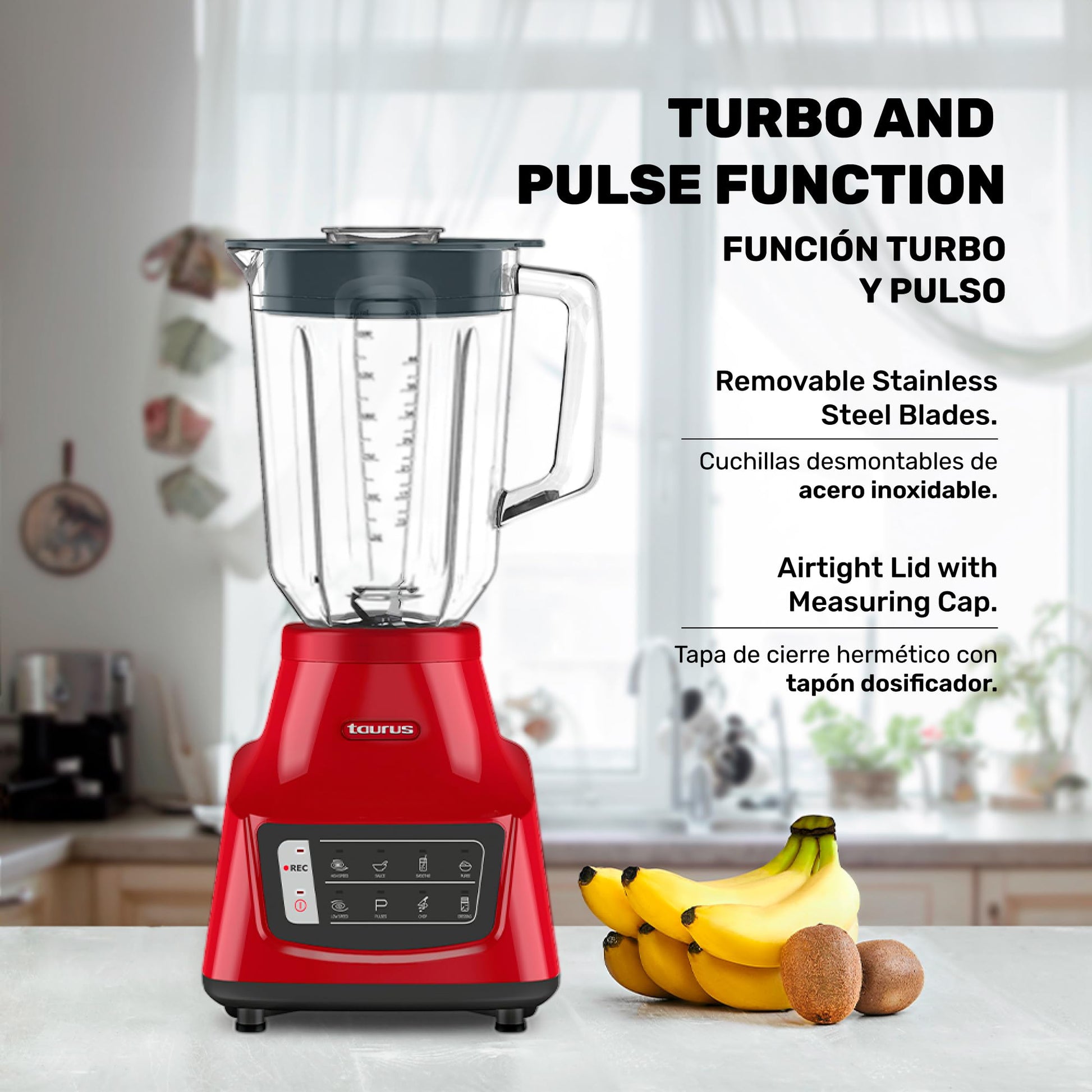 Licuadora Taurus Grandeur Touch REC Negra con Función Programable y Cuchillas de Acero Inoxidable