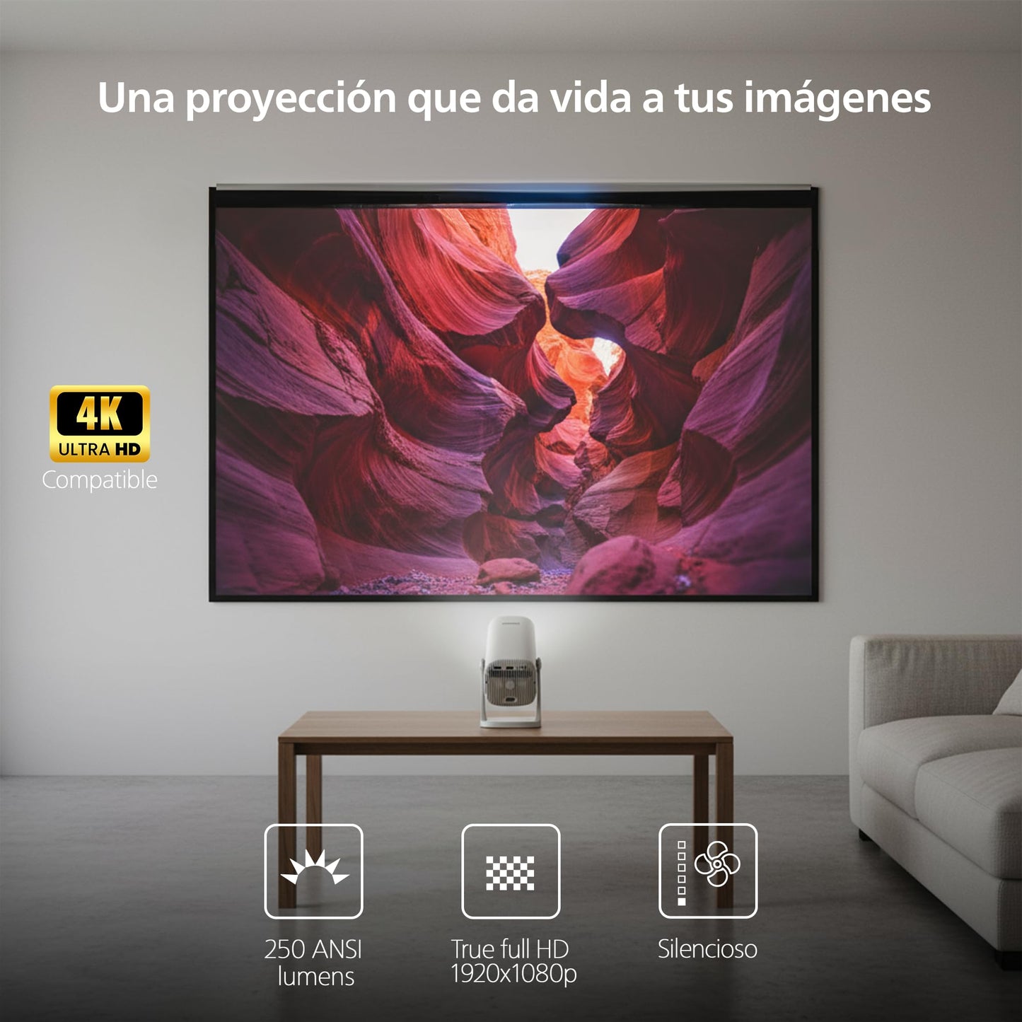 Philips, Neopix 244 - Proyector de cine en casa, Full HD 1920 x 1080p, 250 lúmenes, fuente de luz LED, sonido estéreo 2 x 3 W, color gris