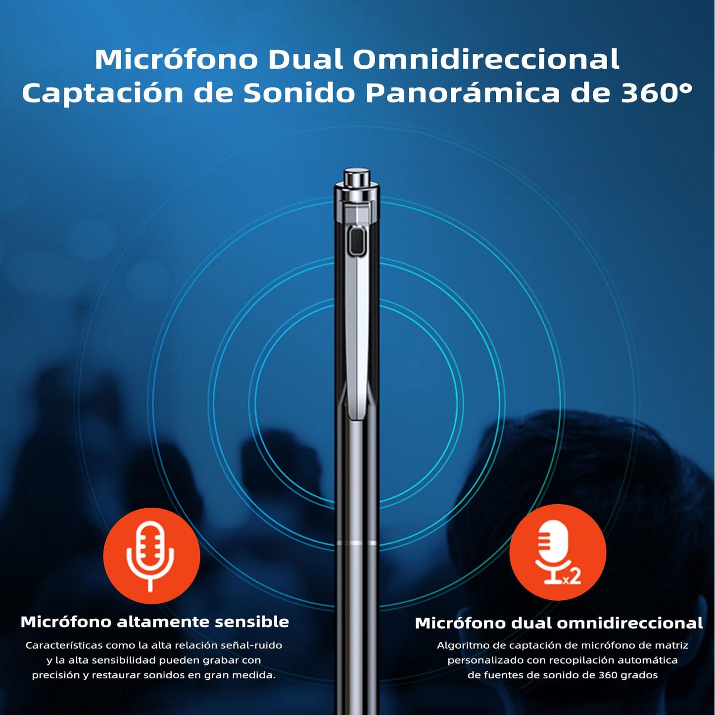 Grabadora de Voz 16GB Profesional con Transcripción a Texto,Reducción de Ruido AI,Diseño en Lápiz Metálico Ultra Delgado con 3 Recambios,para Clases,Reuniones y Conferencias(MP3/WAV,Memoria Ampliable)