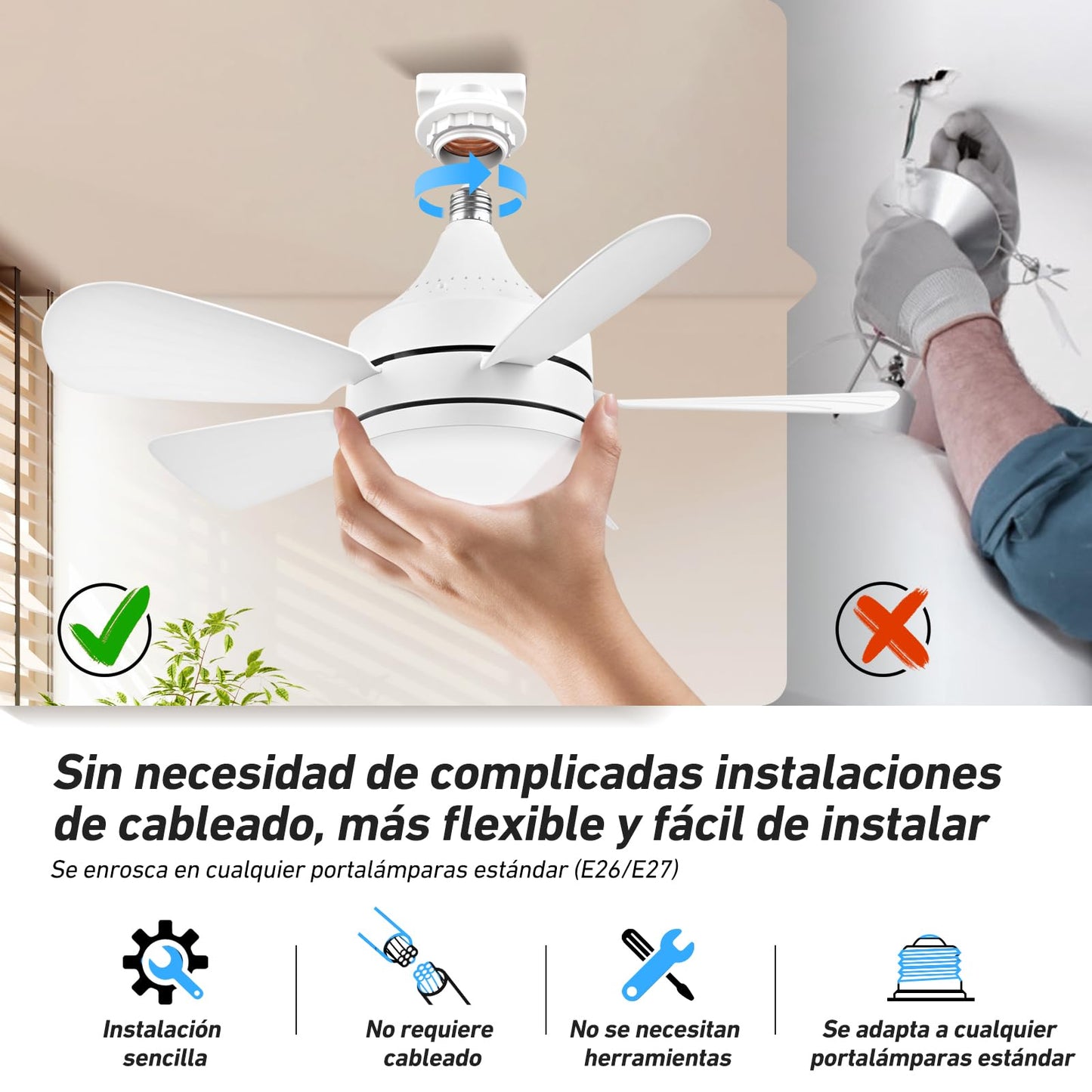 Ventilador de Techo VSHINY Blanco con Luz Regulable y Mando a Distancia