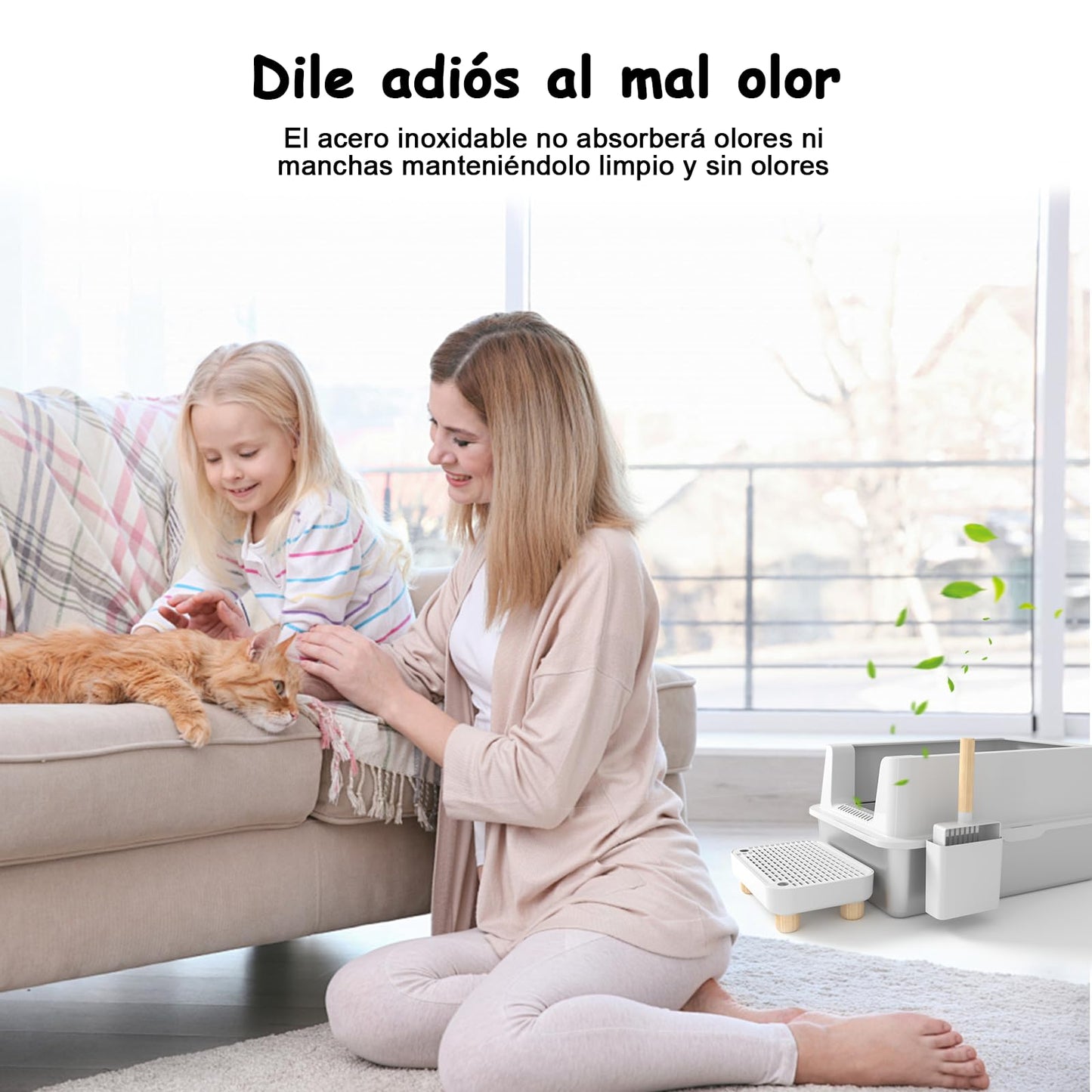 Arenero para Gato Acero Inoxidable, Caja de Arena con Tapa Arenero Grande para Gato Para gatos grandes, Caja de arena autolimpiable con pala y filtro antifugas, Prueba de olores y fácil de limpiar