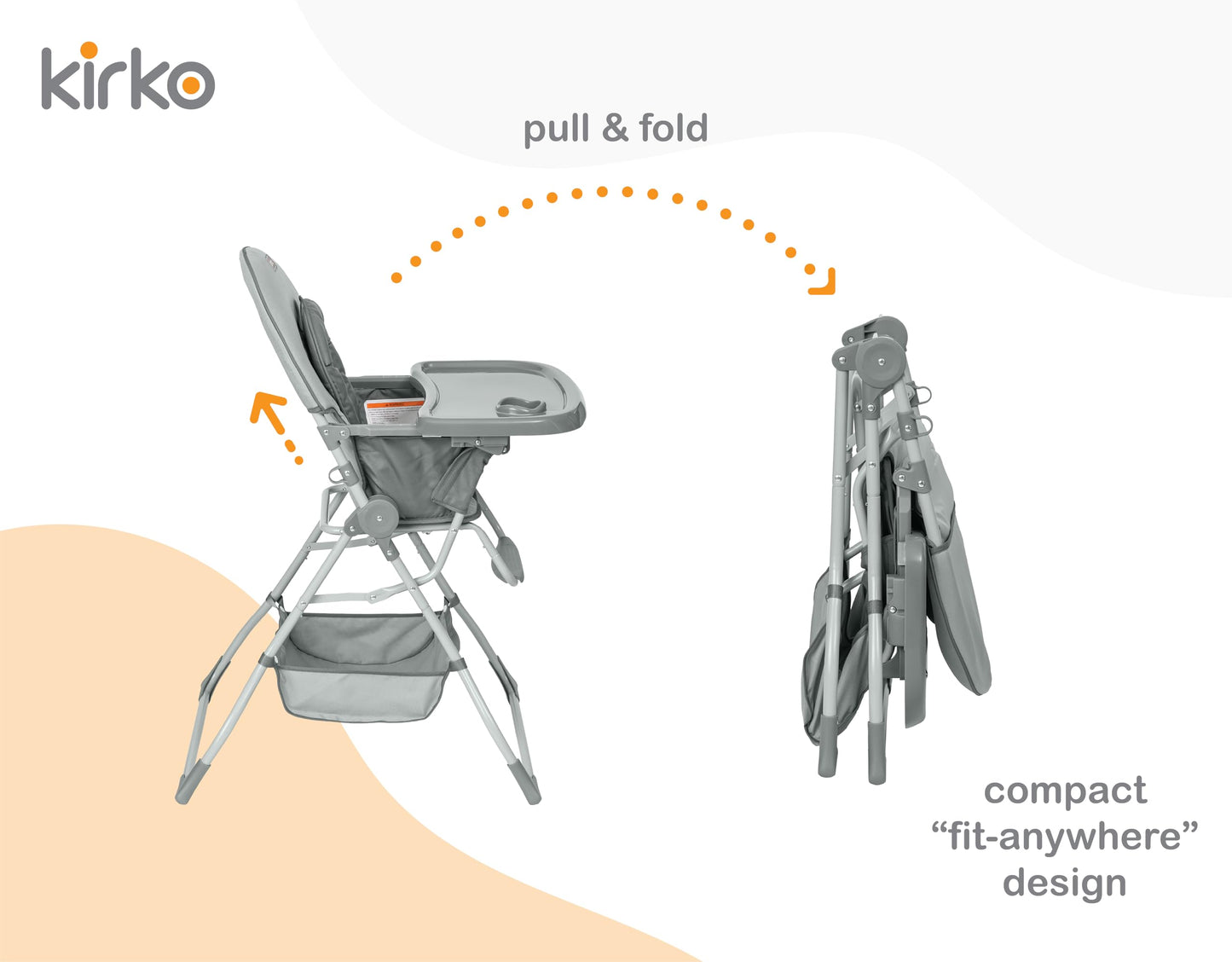 Kirko Silla Alta Bebé EasyGo High Chair, Ligera Y Compacta (Gris)