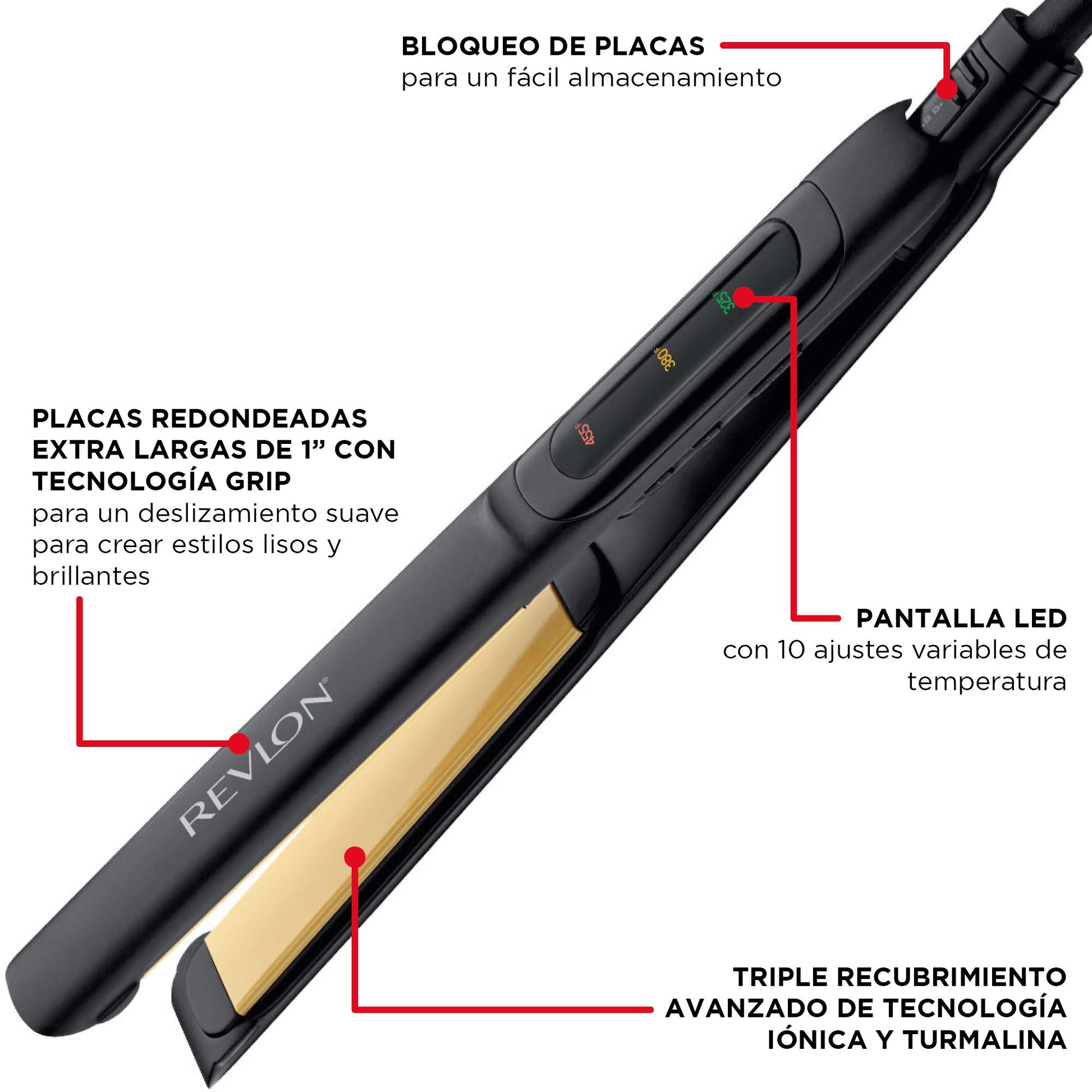Plancha de Cabello Revlon Negro Resultados Lisos y Brillantes