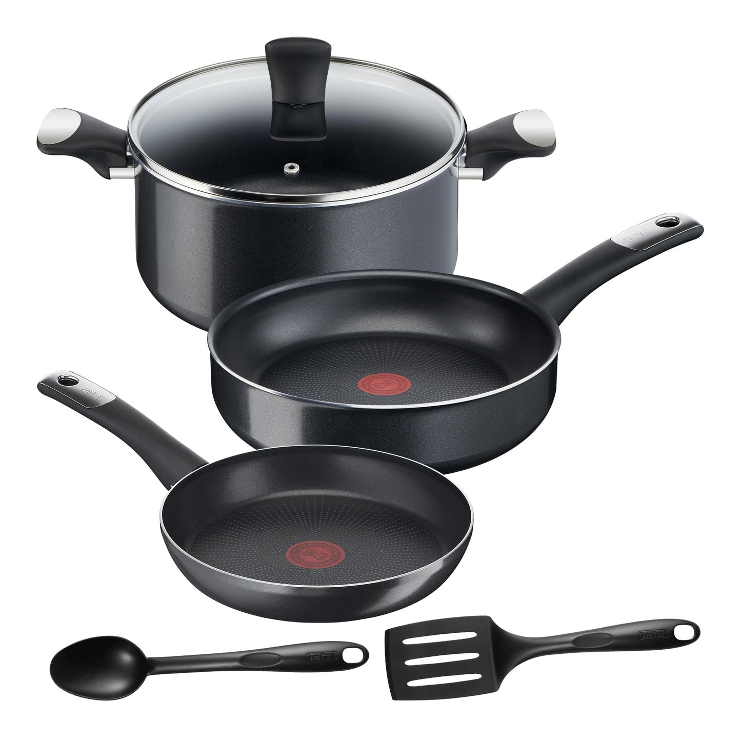 Batería de Cocina T-fal Hard Titanium Plus Negro 6 Piezas Antiadherente Duradero