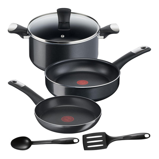 Batería de Cocina T-fal Hard Titanium Plus Negro 6 Piezas Antiadherente Duradero