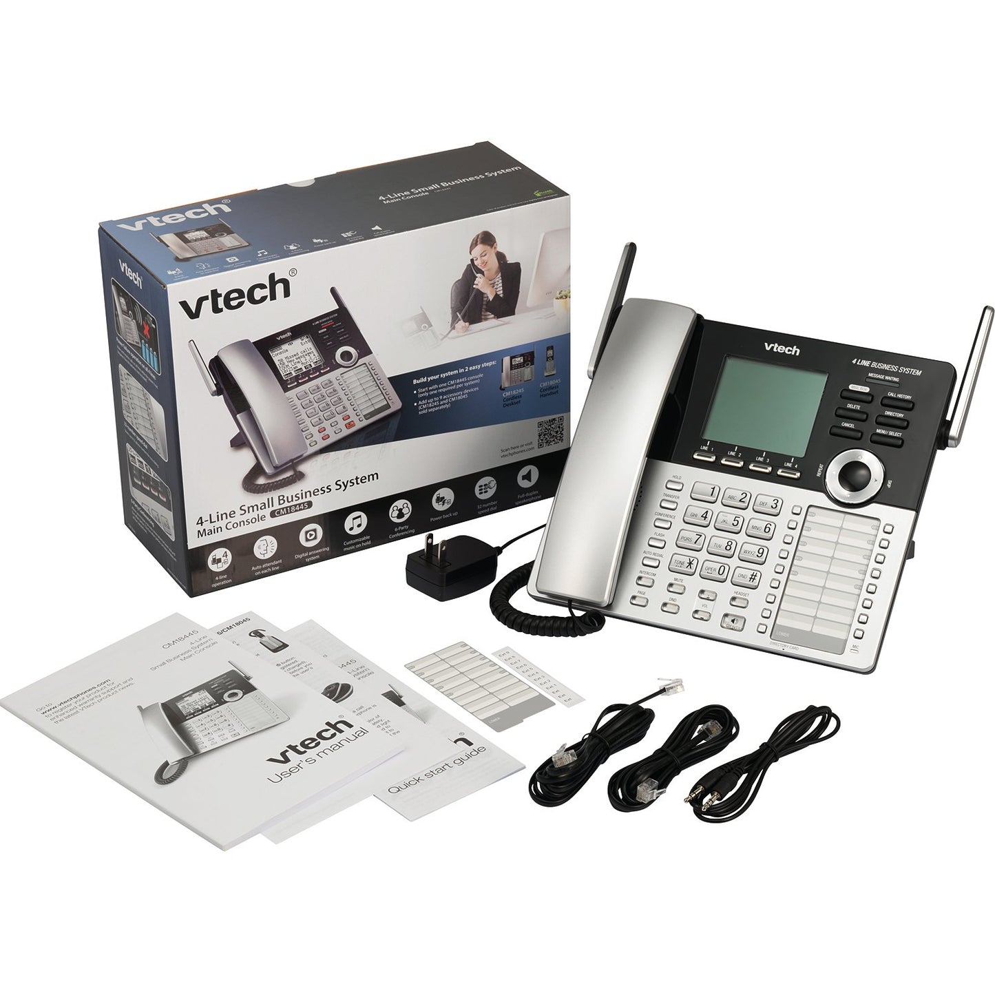 VTech CM18445 DECT6.0 - Teléfono de Oficina para pequeñas Empresas con Sistema de contestación, Consola Principal, Color Negro y Plateado