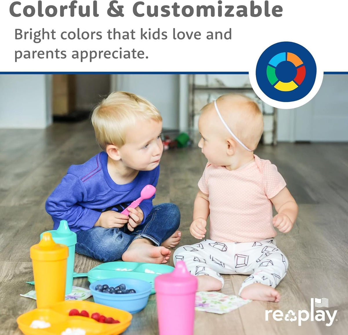 Re-Play - Juego de vajilla para niños pequeños, 6 compartimentos divididos de paredes profundas y 6 cuencos apilables para aperitivos y comidas diarias, apto para lavaplatos y microondas, fabricado en