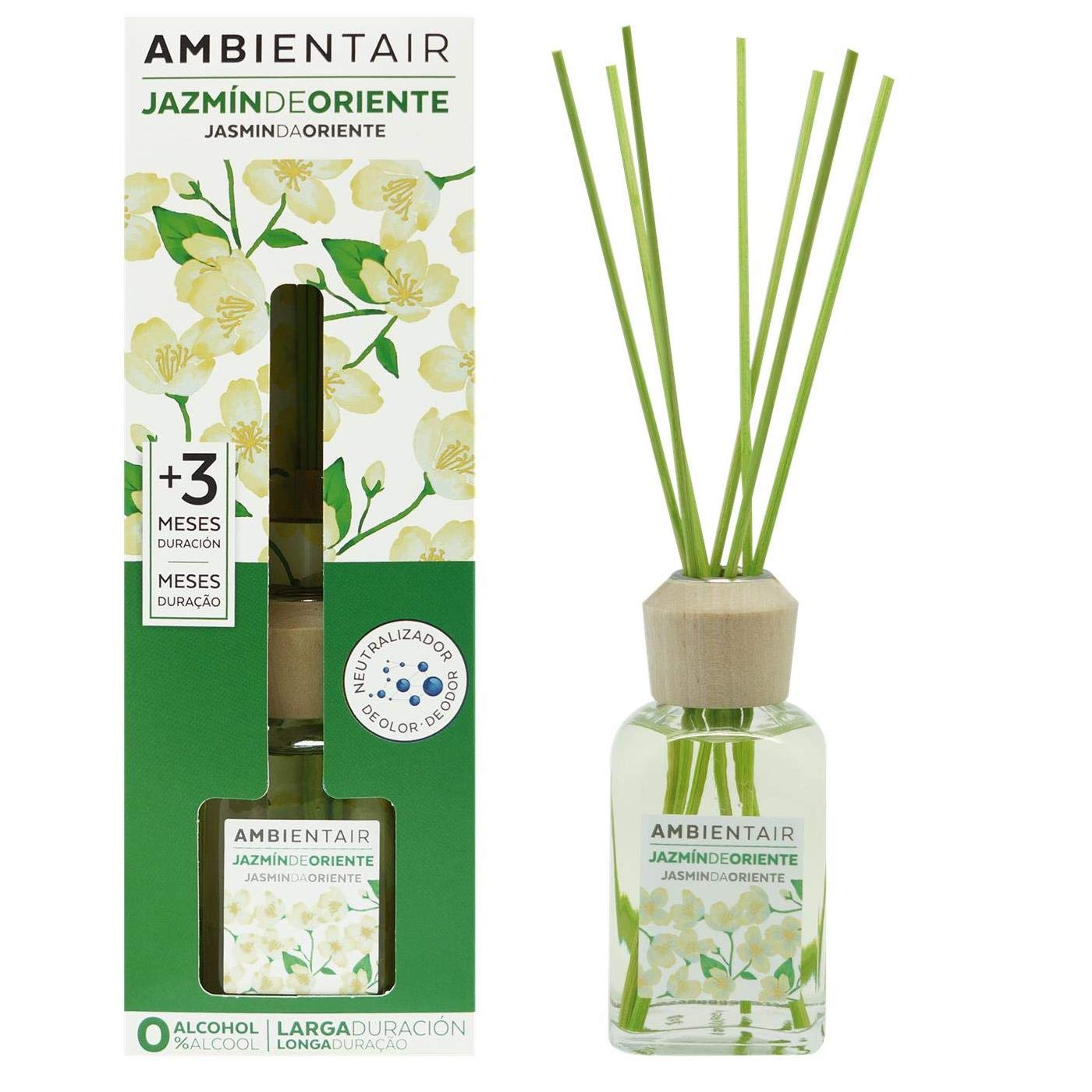 Ambientair Difusor de Varillas 100 ml – Aroma Jazmín Blanco – Mikado Clásico – Aromatizante de Ambiente Floral y Elegante