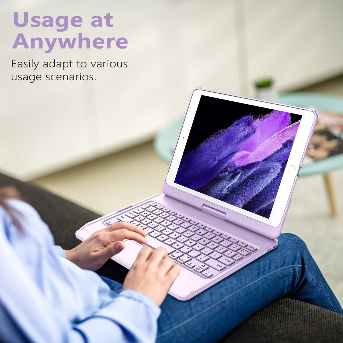 Funda Teclado Touchpad iPad 10.2 Morado Giratoria 360° Con Portapluma
