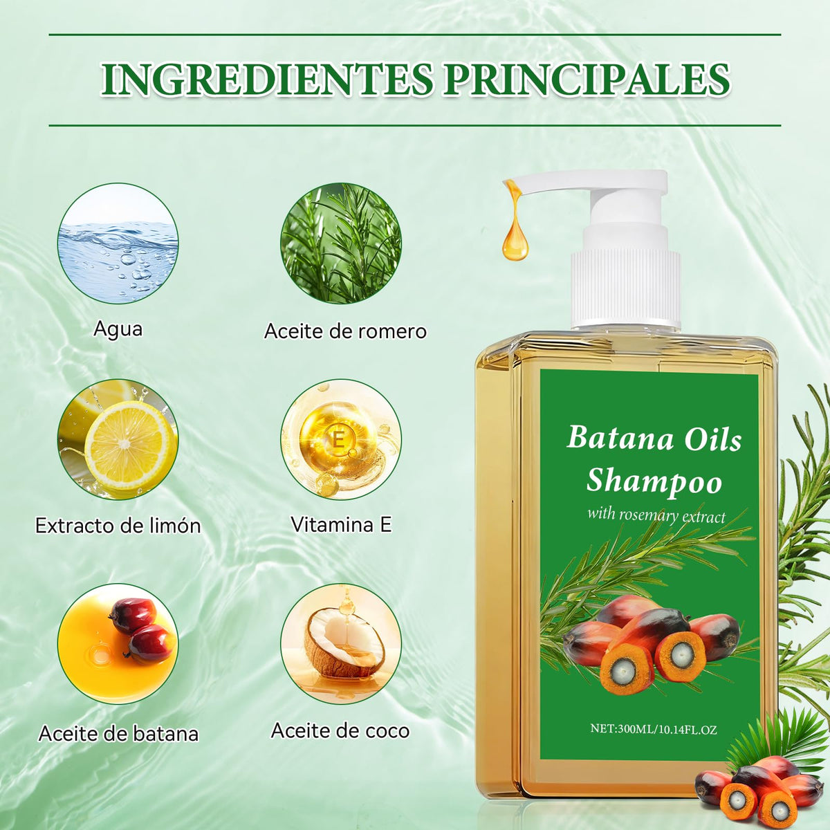 HNTCSR 2PCS Shampoo Romero,Champú de Aceite Battana de 300 ml para un Cabello Suave y con Volumen, Champú Anticaída Batana Repara el Cabello Seco y Dañado, Apto para Hombres y Mujeres
