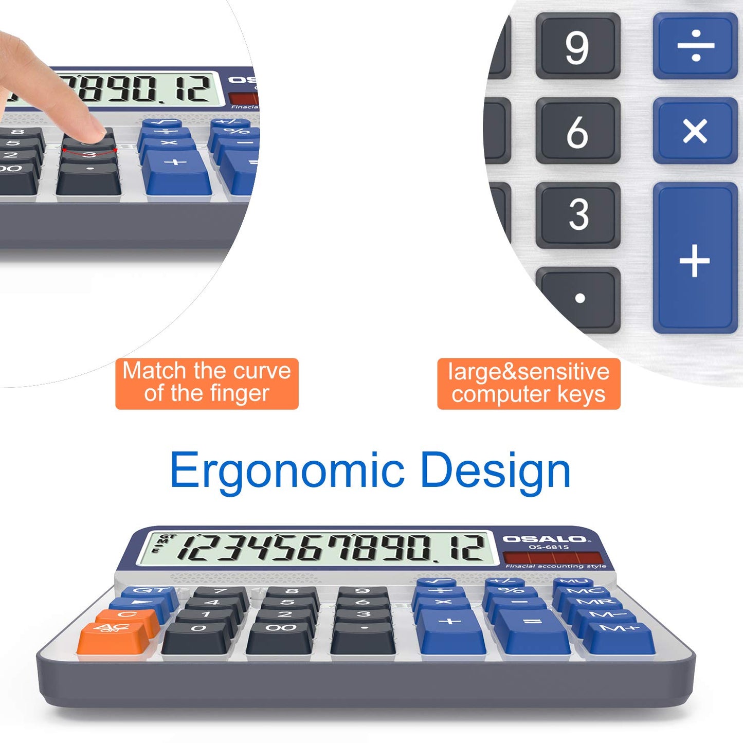 Pendancy Calculadora de Escritorio Pantalla LCD Extra Grande de 5 Pulgadas Calculadora de Contabilidad de números Grandes de 12 dígitos con botón de Respuesta Gigante (OS-6815-2 Piezas)
