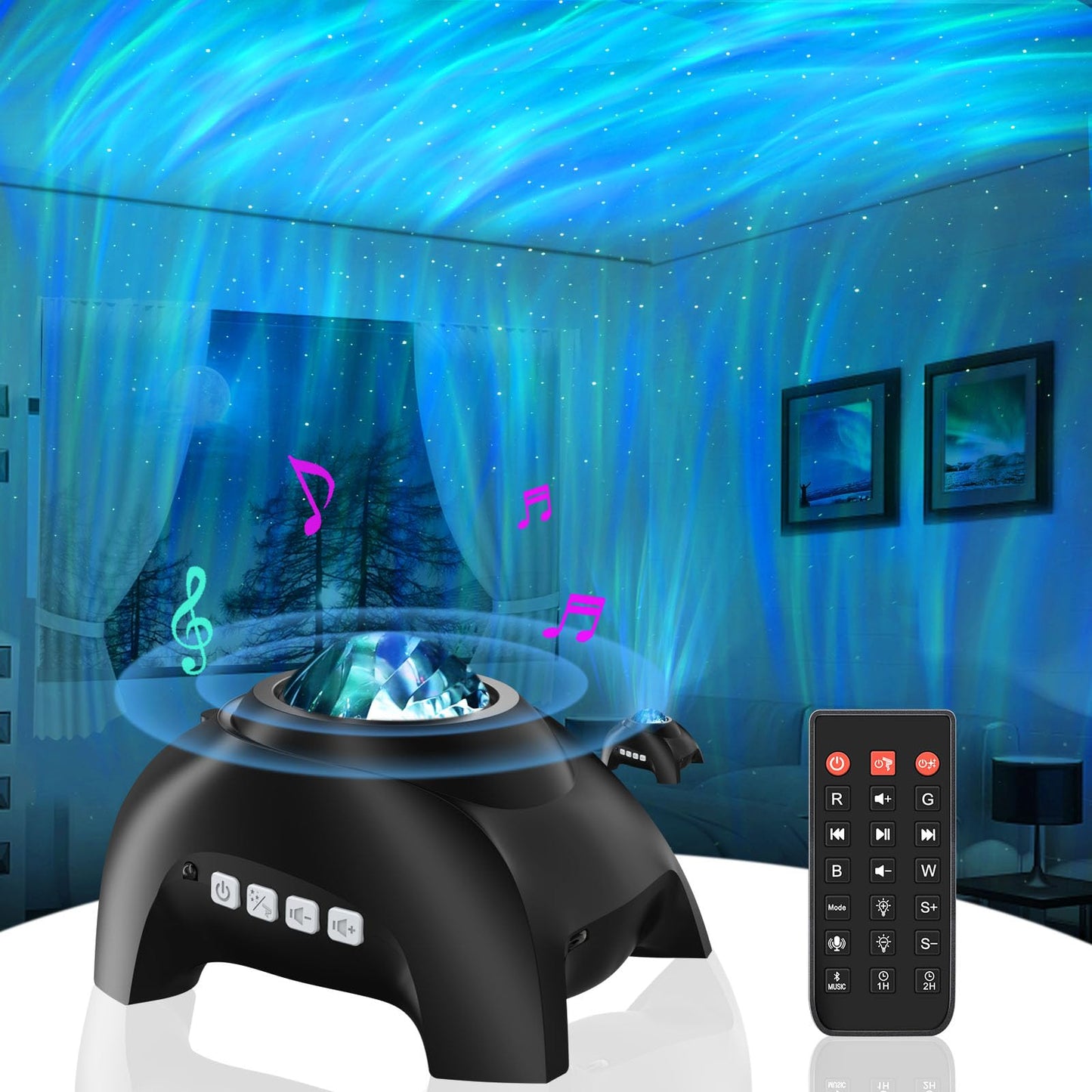 Northern Lights Aurora Projector for Bedroom with Music Bluetooth Speaker and White Noise, Vinwark Galaxy Projector, Starry Night Light Projectors for Kids Adults Gaming Room, Home Theater, Ceiling