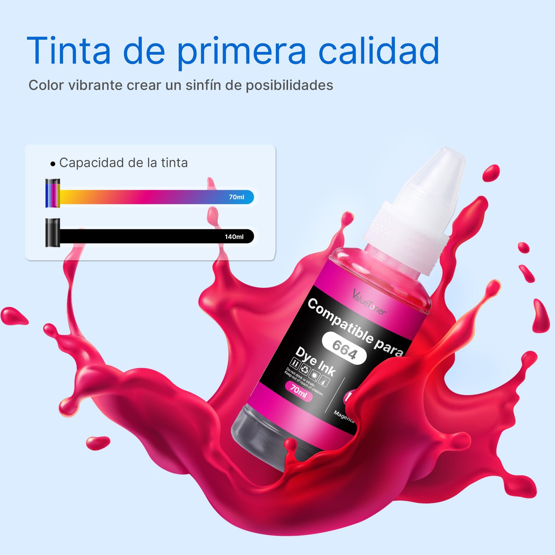 Botella de Tinta Valuetoner Negro Ultra-Alta Capacidad Compatible para Epson Impresoras