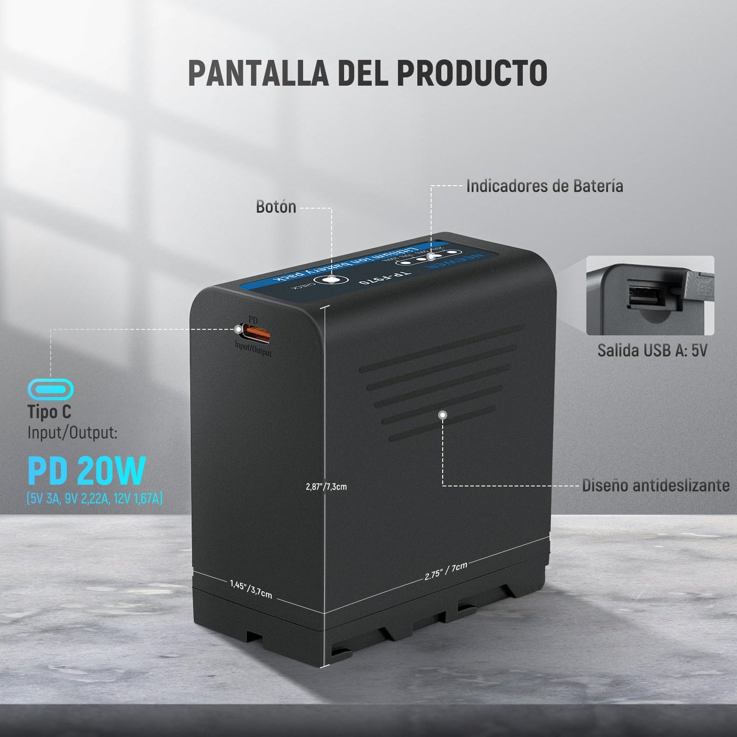 Baterías Recargables NEEWER NP-F970 7800mAh en Negro con Carga Rápida Tipo C para Videocámaras y Monitores