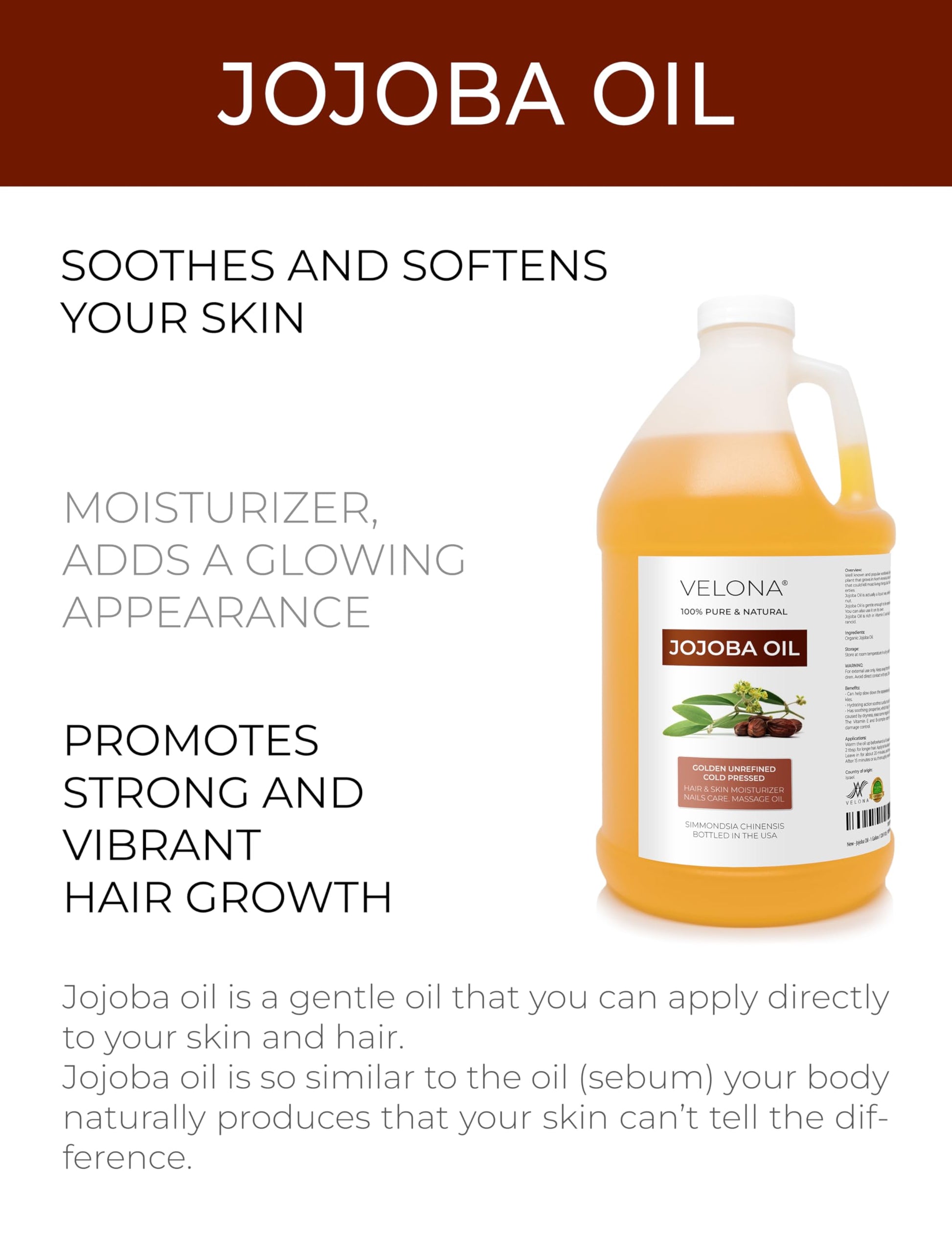 Jojoba Oil - 64 oz | 100% Pure and Natural | Golden, Unrefined, Cold Pressed, Hexane Free | Moisturizing Face, Hair, Body, Skin Care, Stretch Marks, Cuticles