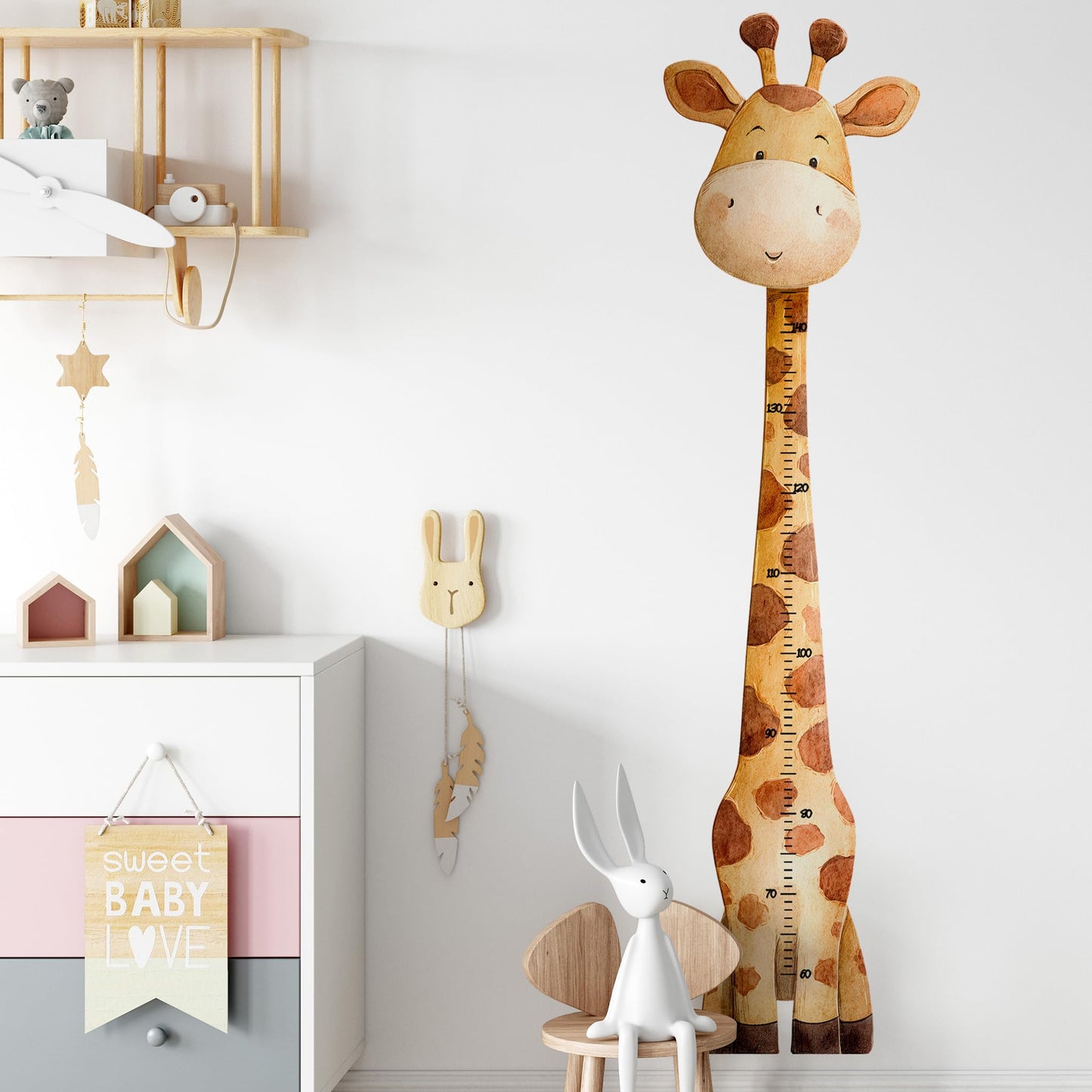 Calcomanías de pared para niños con altura de jirafa, lindas calcomanías de altura de animales, calcomanías de tabla de crecimiento de habitación de los niños para pared, calcomanías de animales de